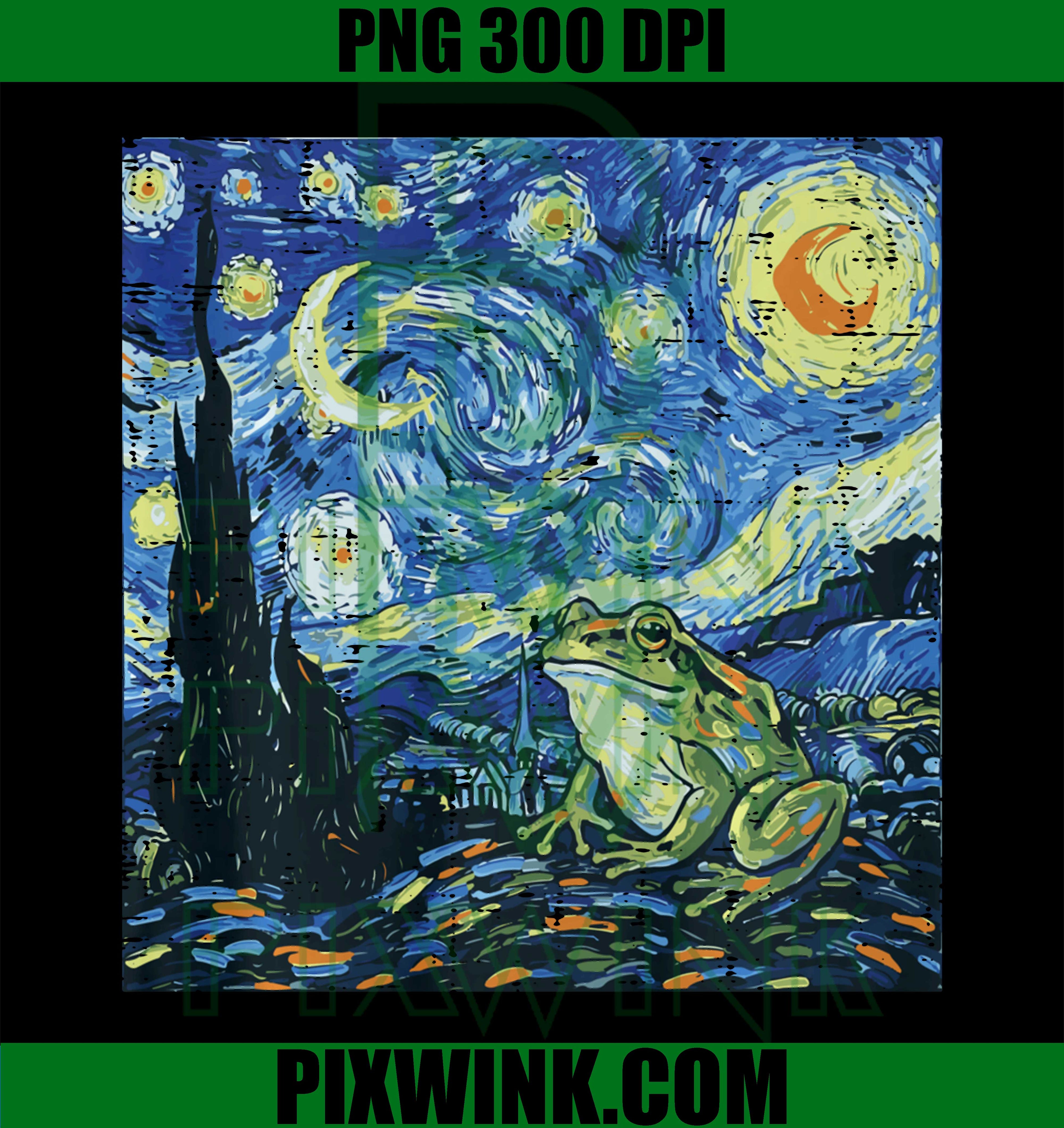Frog Starry Night PNG, Funny Van Gogh Art PNG Design