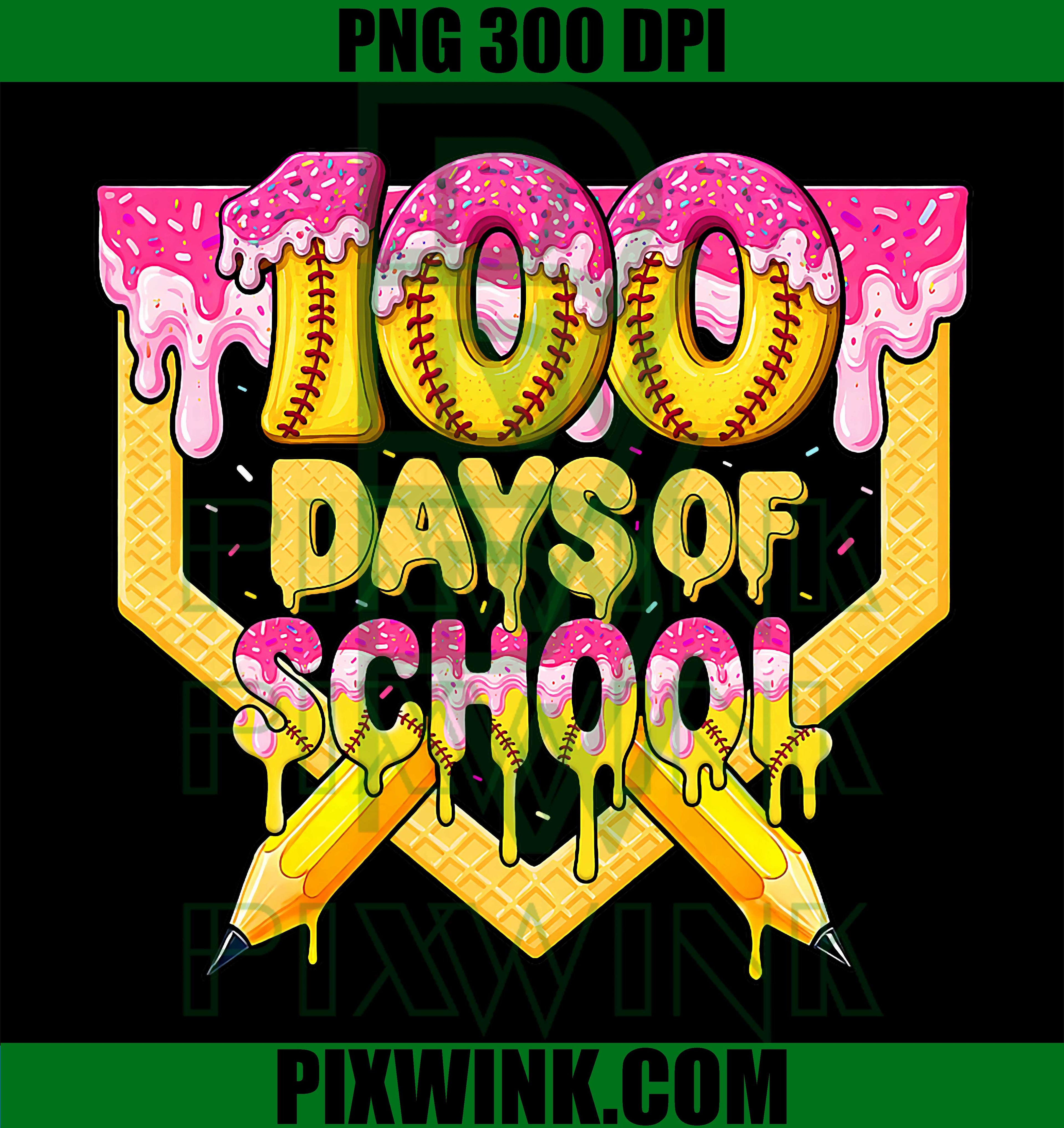 Drippy 100 Days of School, Softball Girls, 100th Day, Ice Cream PNG