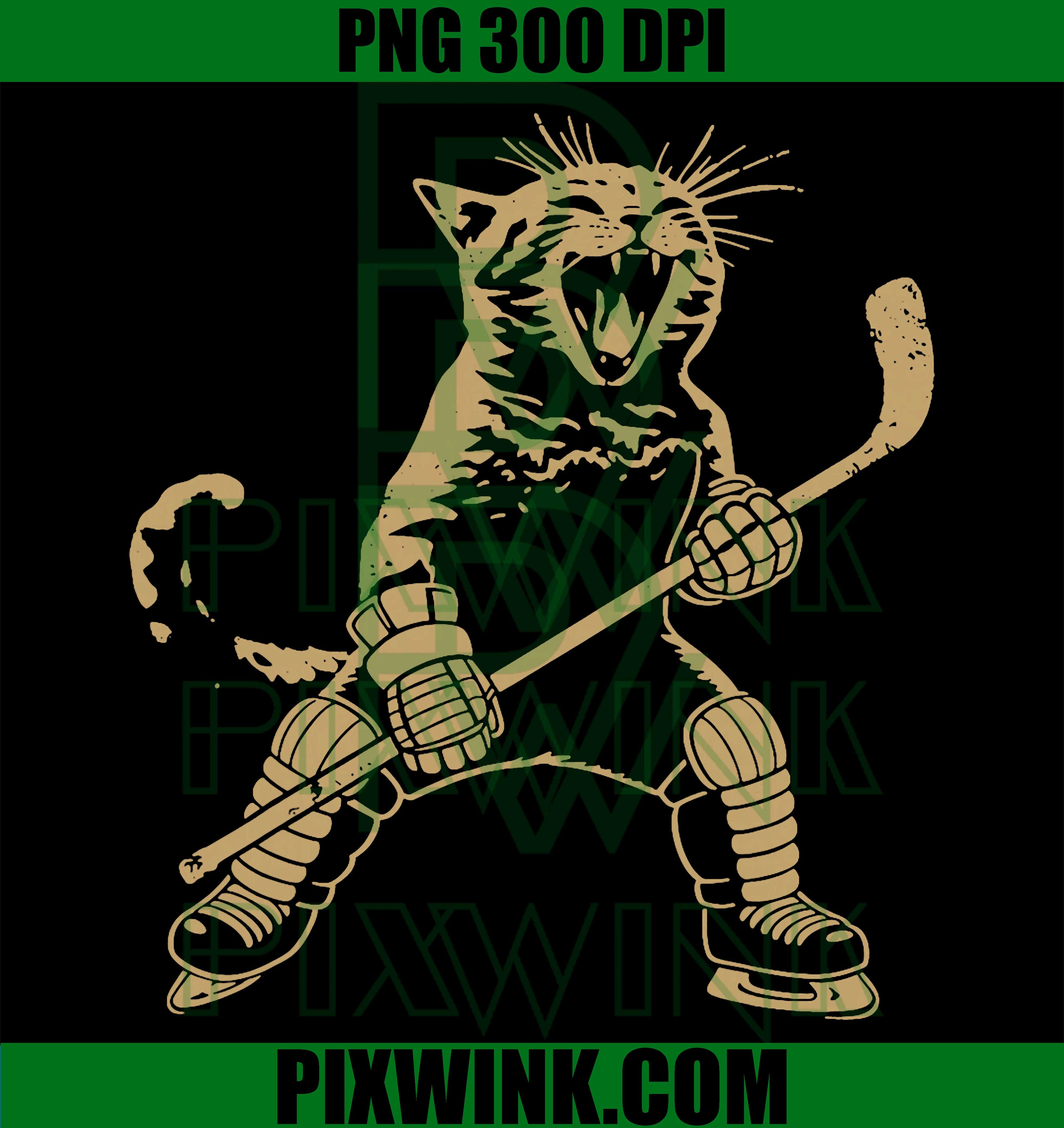 Cat Playing Hockey PNG, Fun Sports Cat Fan PNG, Vintage Cat Art PNG
