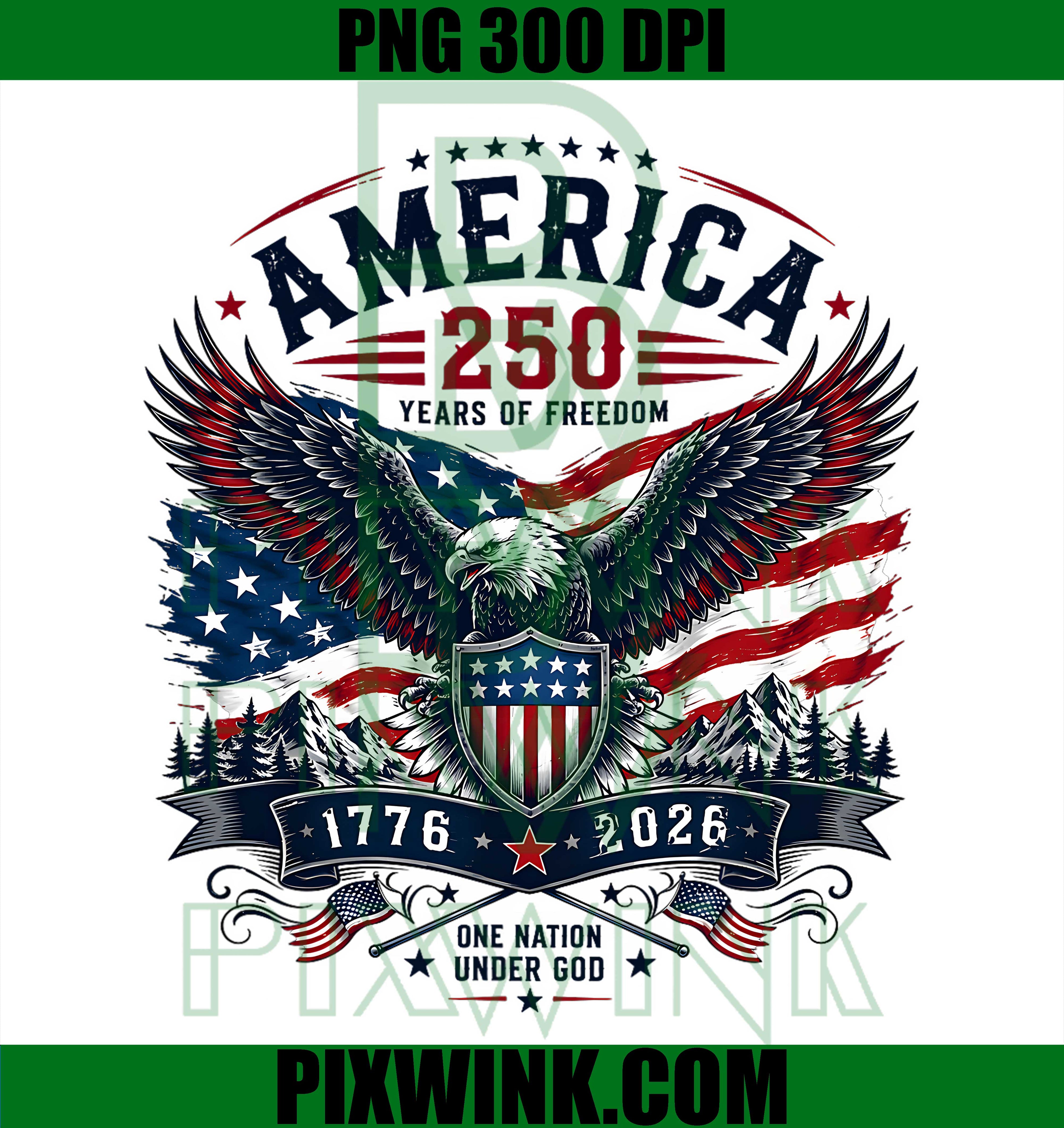 One Nation Under God USA Patriot 250 Years PNG, 1776 2026 Anniversary PNG