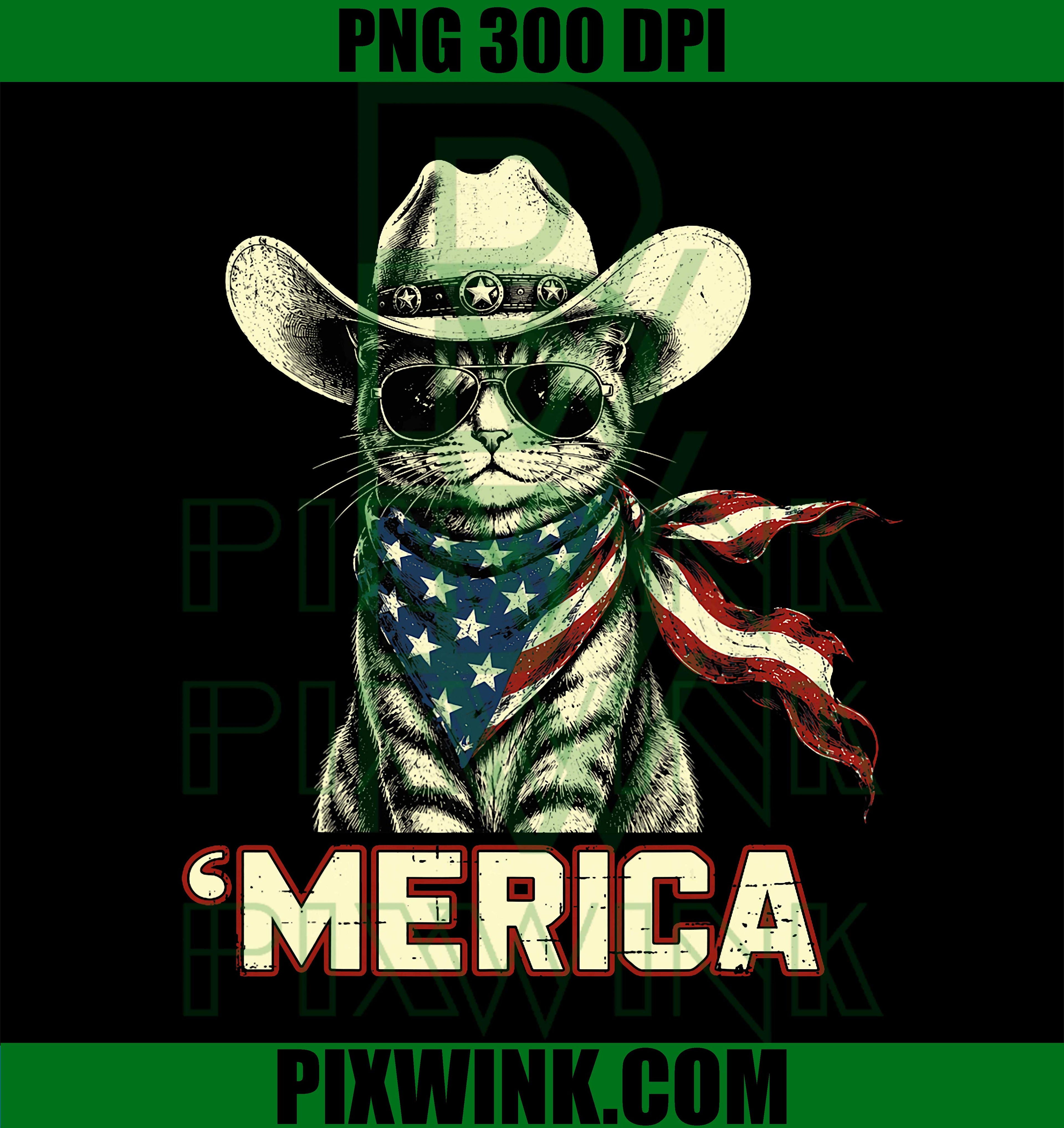 USA Merica Cat PNG, 4th of July Patriotic Cat PNG