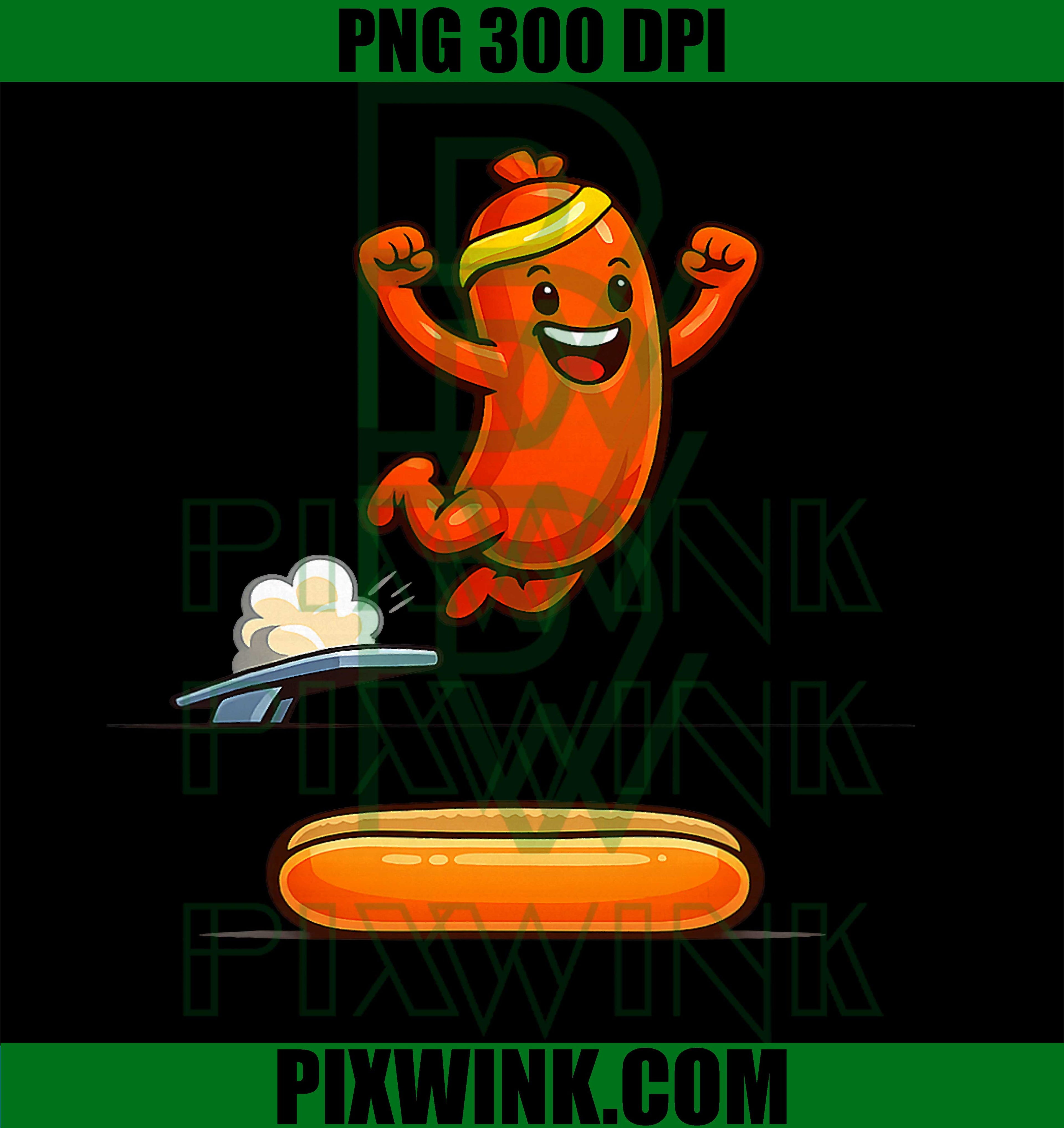 Funny Hot Dog Diving PNG, Cartoon Food Humor Design PNG