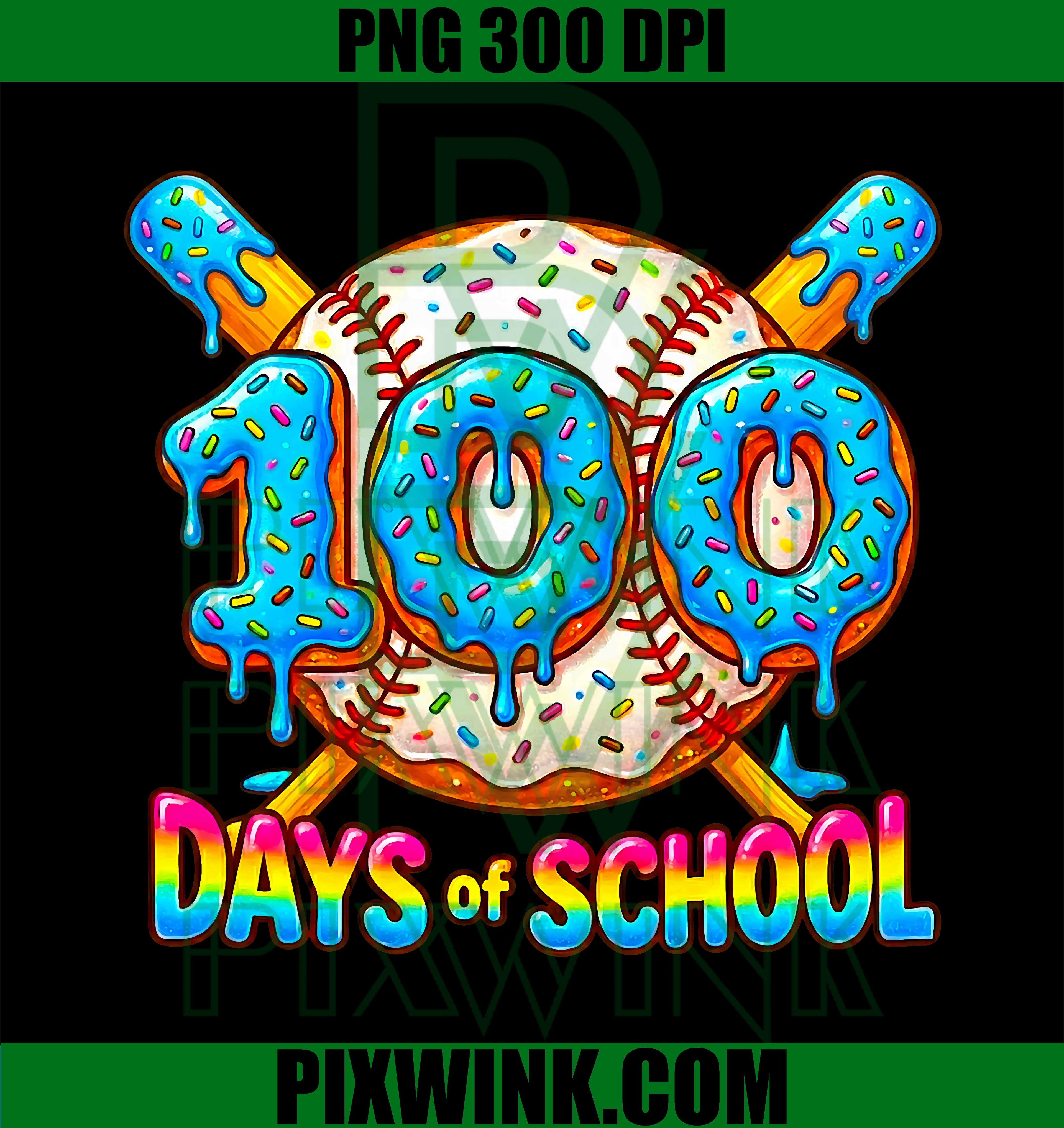 100 Days School Baseball PNG, Baseball Drip PNG, 100th Day Boys PNG