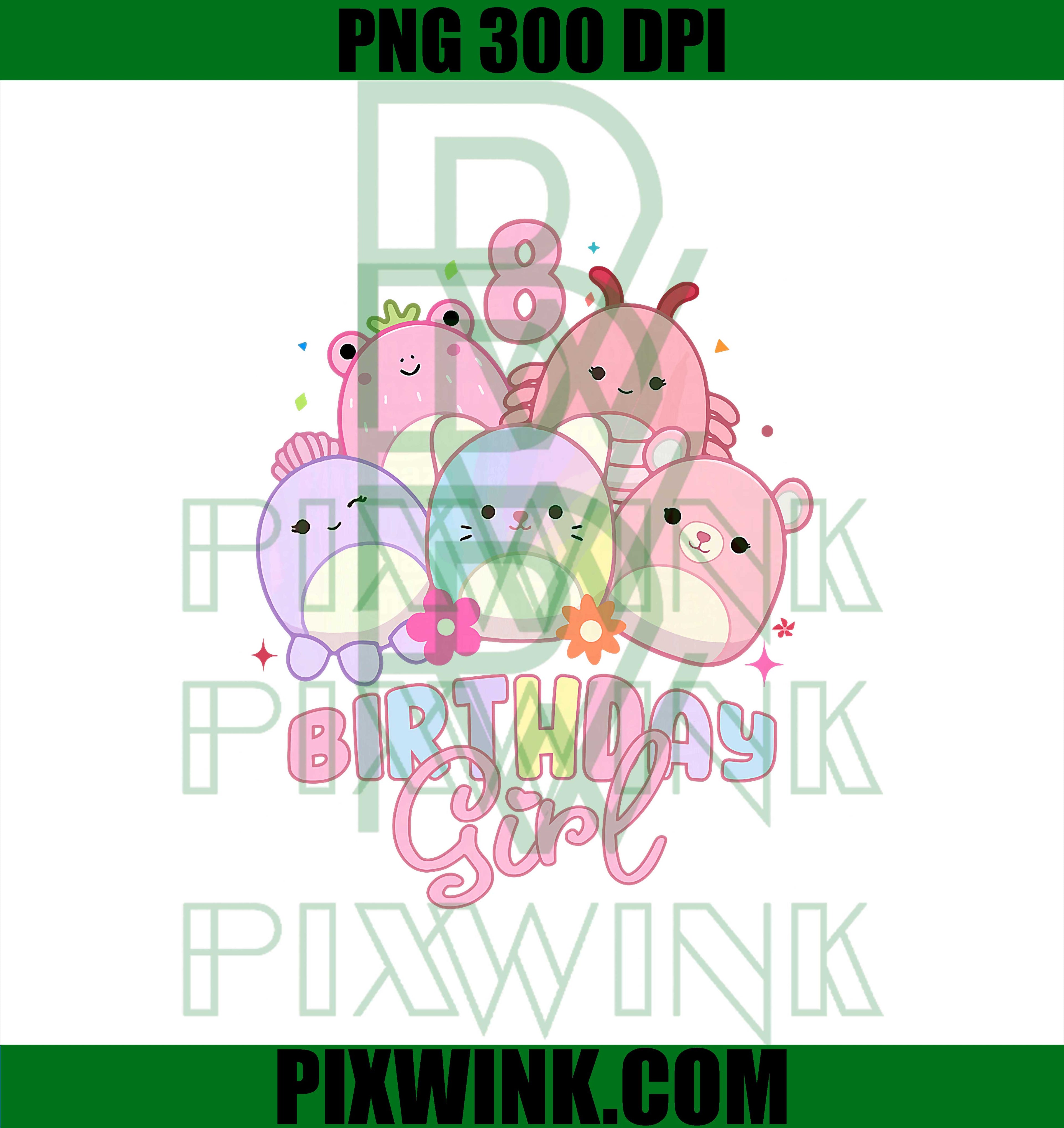 Birthday Girl 8th PNG, Birthday Squish Squad Cute PNG 