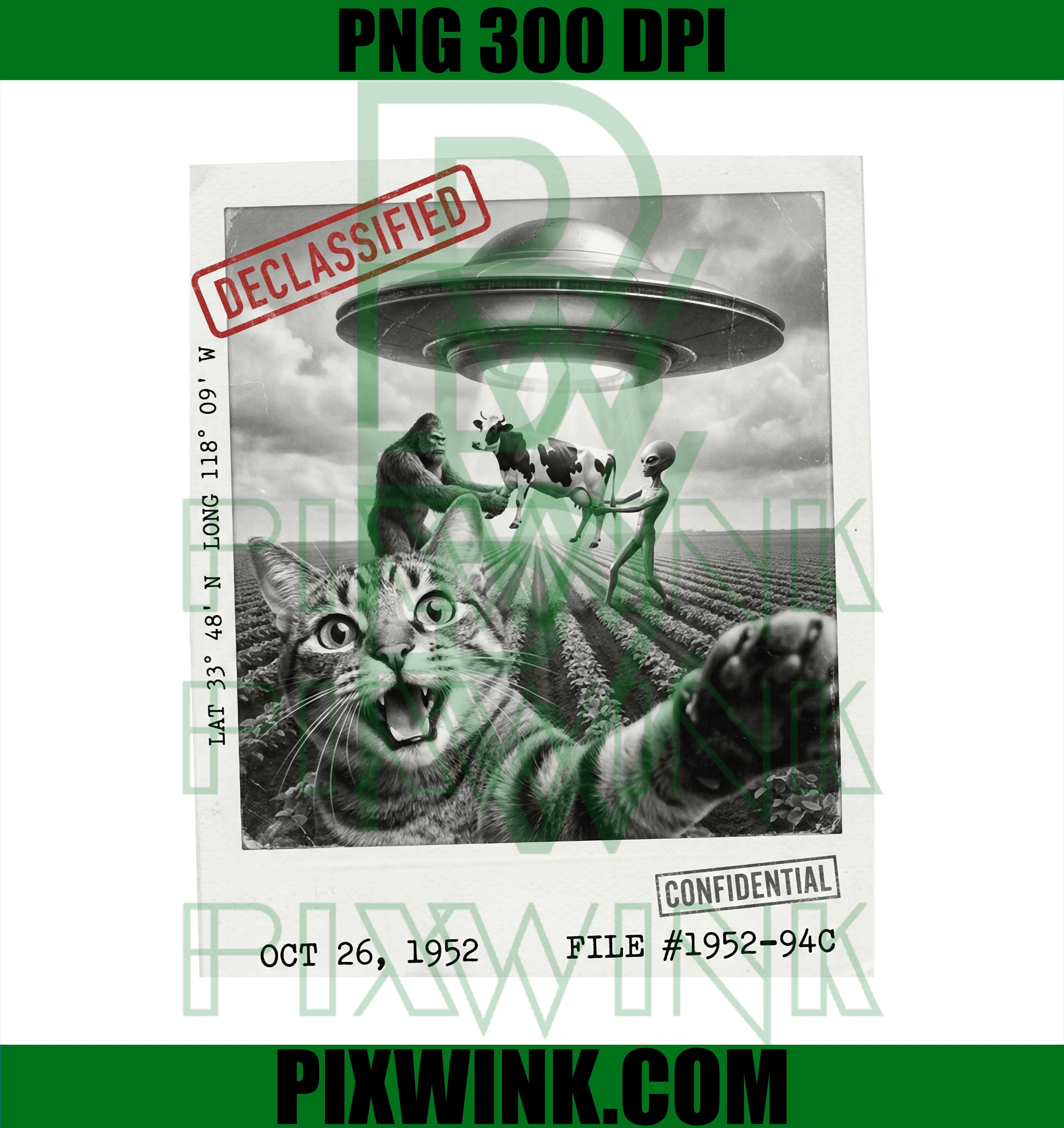 Cat Selfie Cow UFO Alien Meme PNG