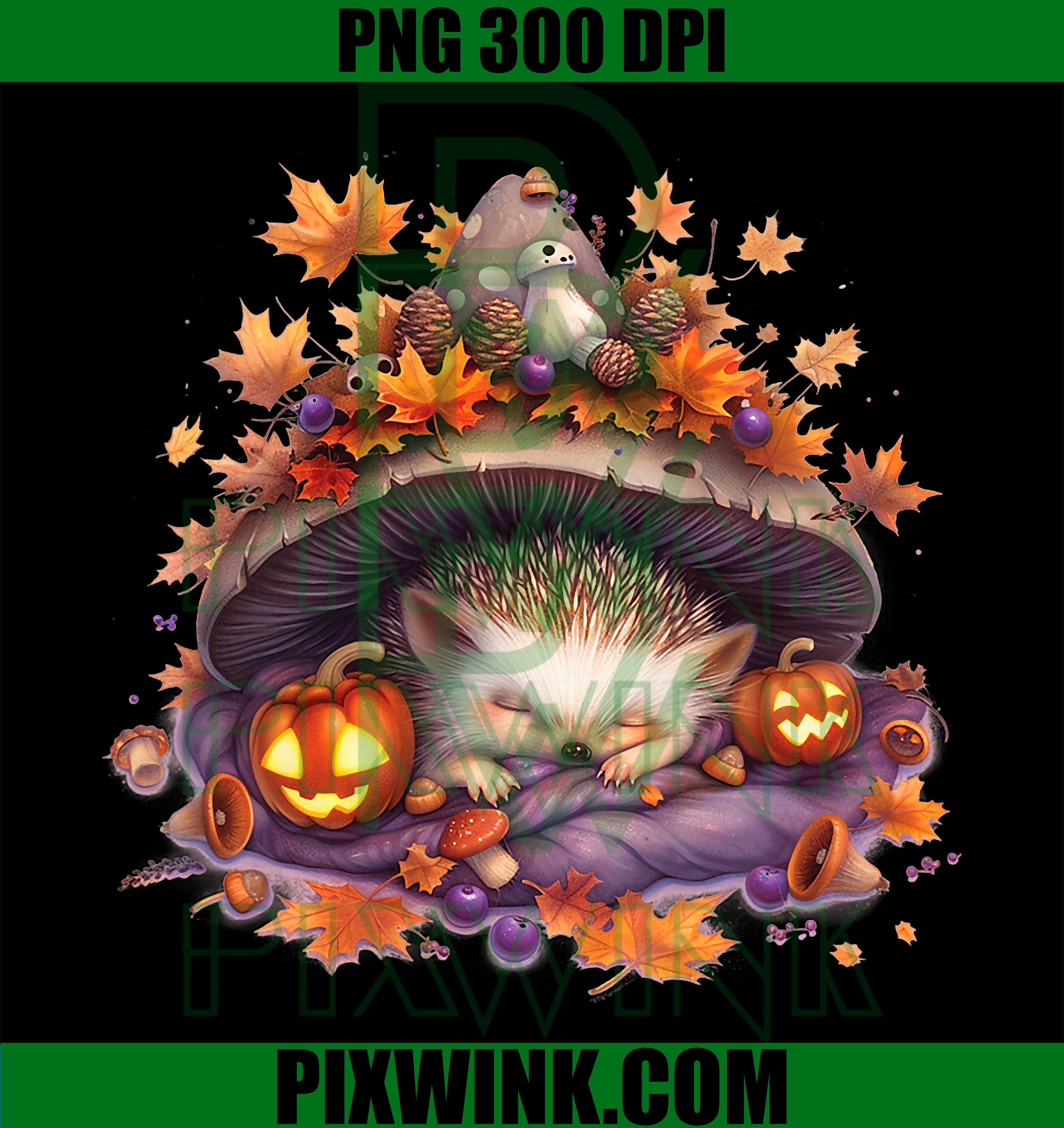 Baby Hedgehog Wrapped in Autumn Leaves PNG