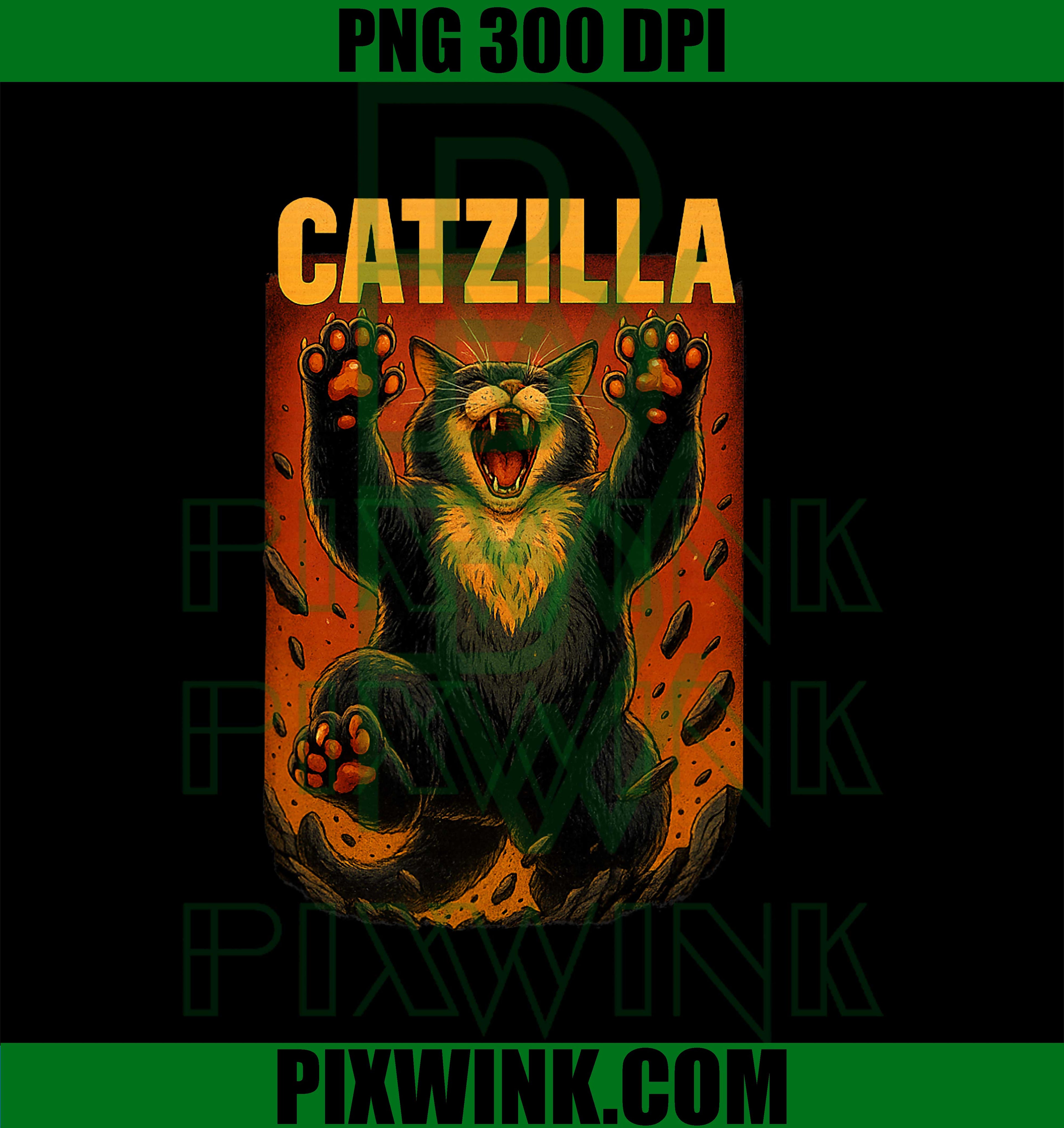 Kaiju Cat Monster Retro, Funny Destruction Graphic PNG