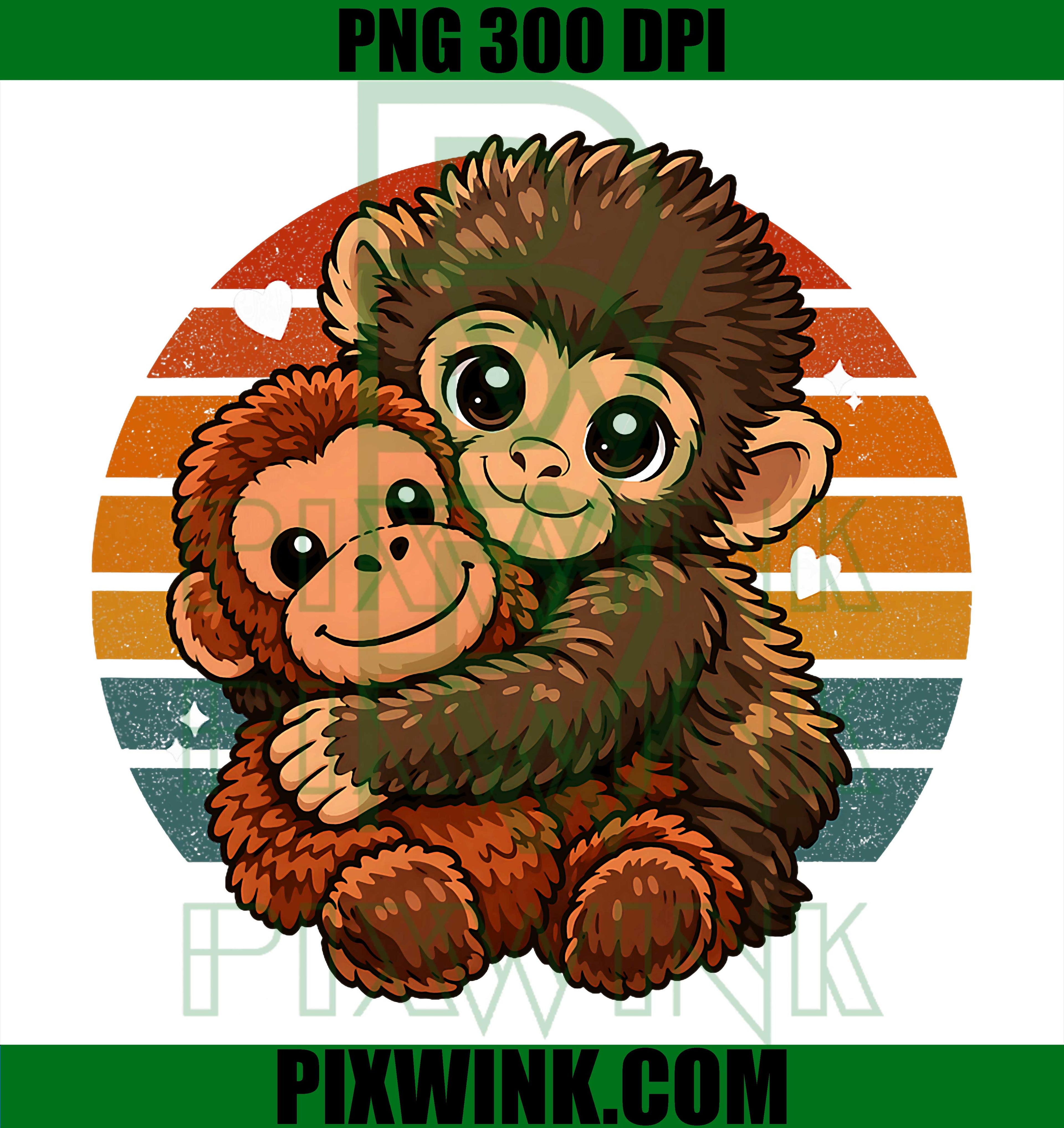 Cute Baby Monkey Hugging Plush Doll PNG, Toy Animal Lover Design PNG