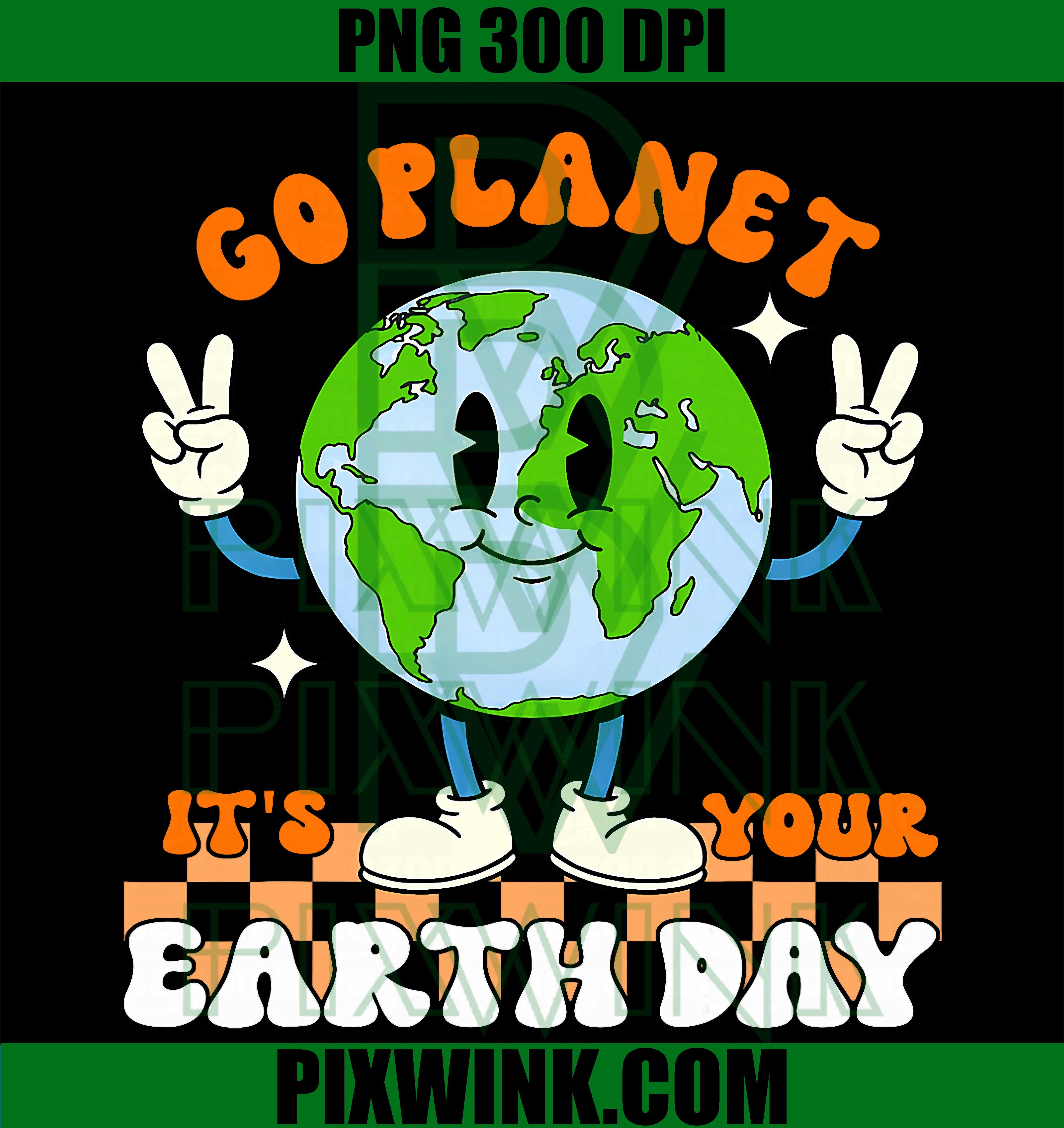Earth Day 2026 Go Planet PNG, Eco Friendly Men Women Kids Retro Design