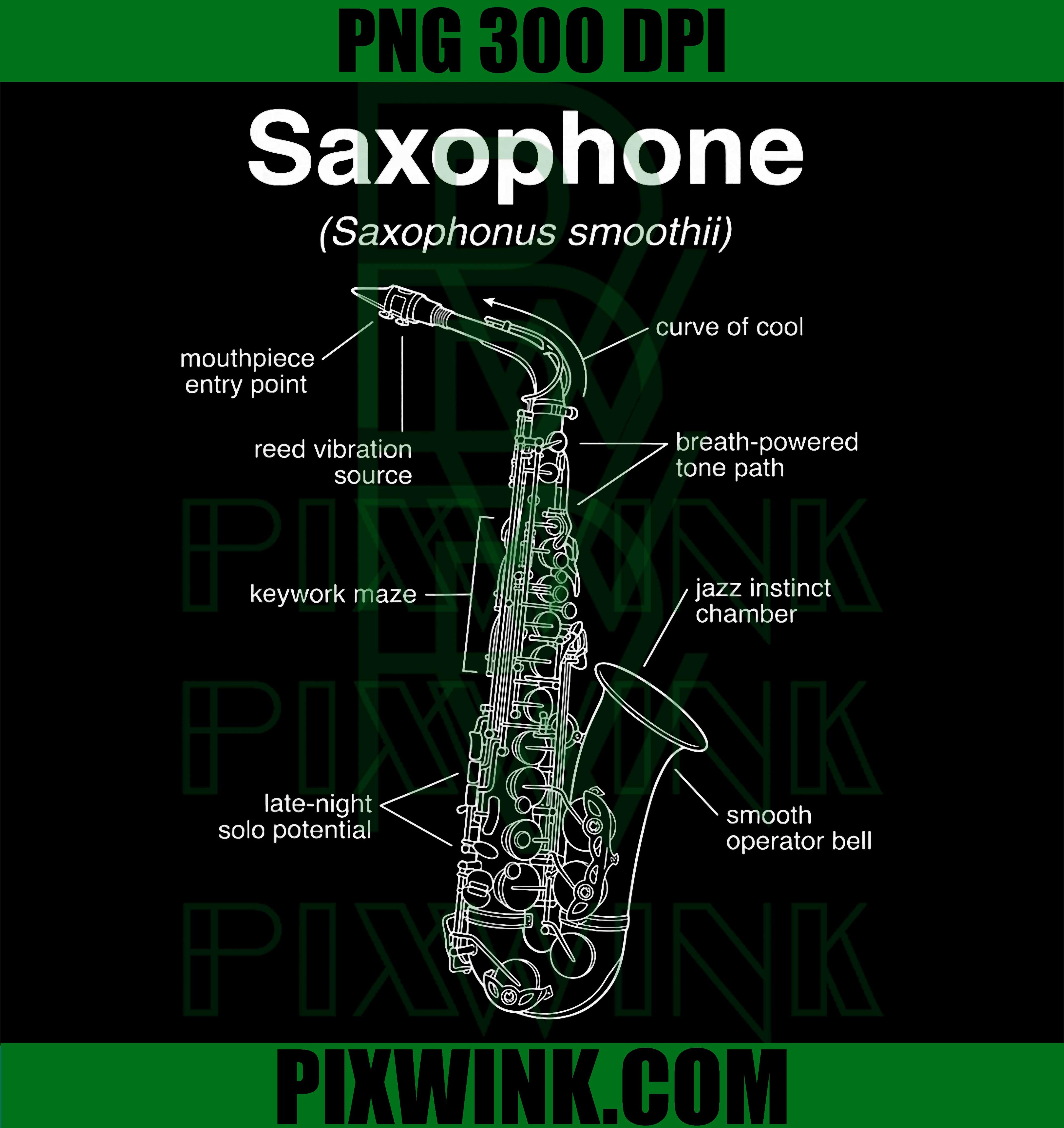 Anatomy Of A Saxophone PNG, Funny Music Diagram Retro Design