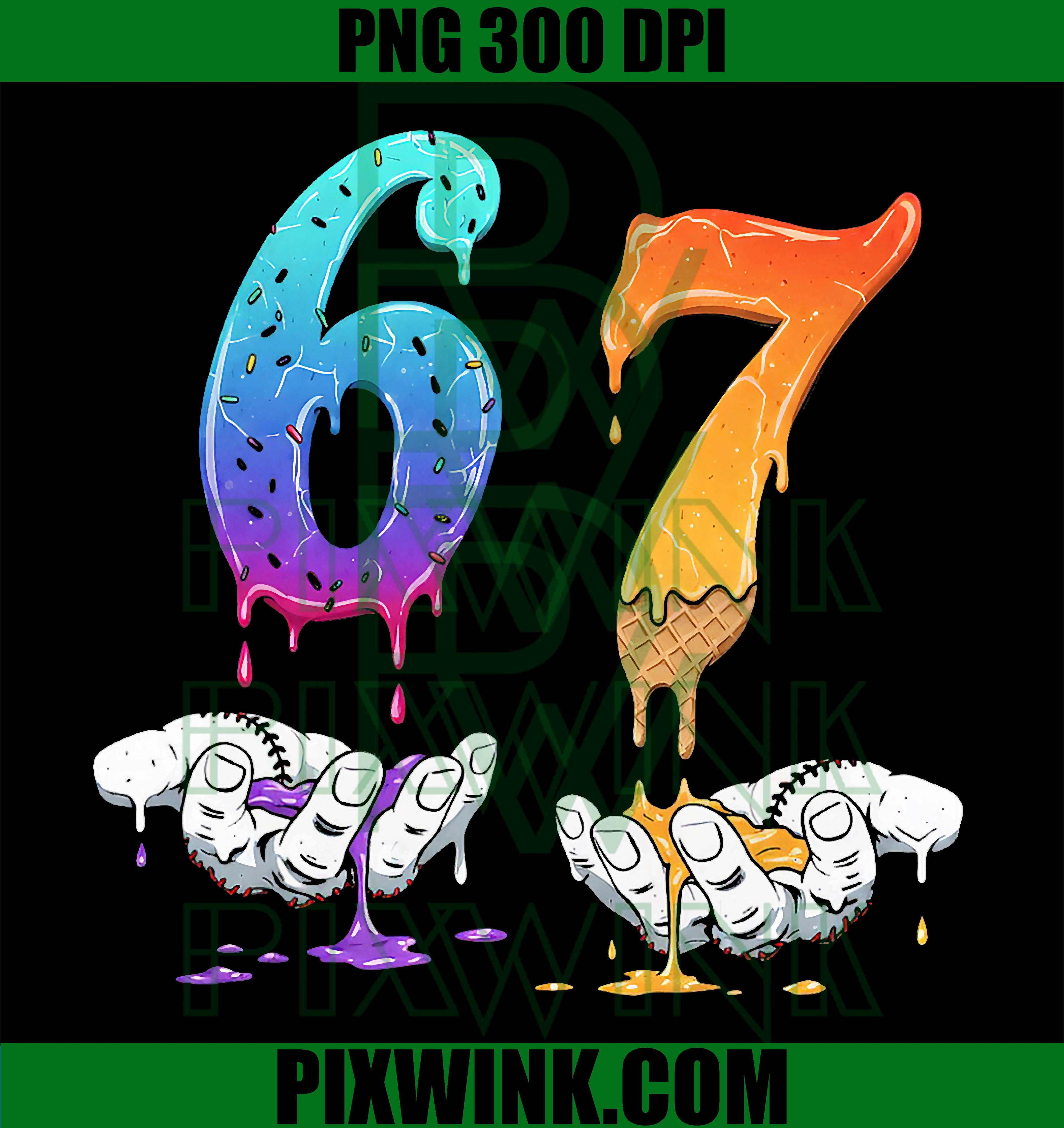 6 7 six Seven Drip Ice Cream PNG, Meme 67 Baseball PNG