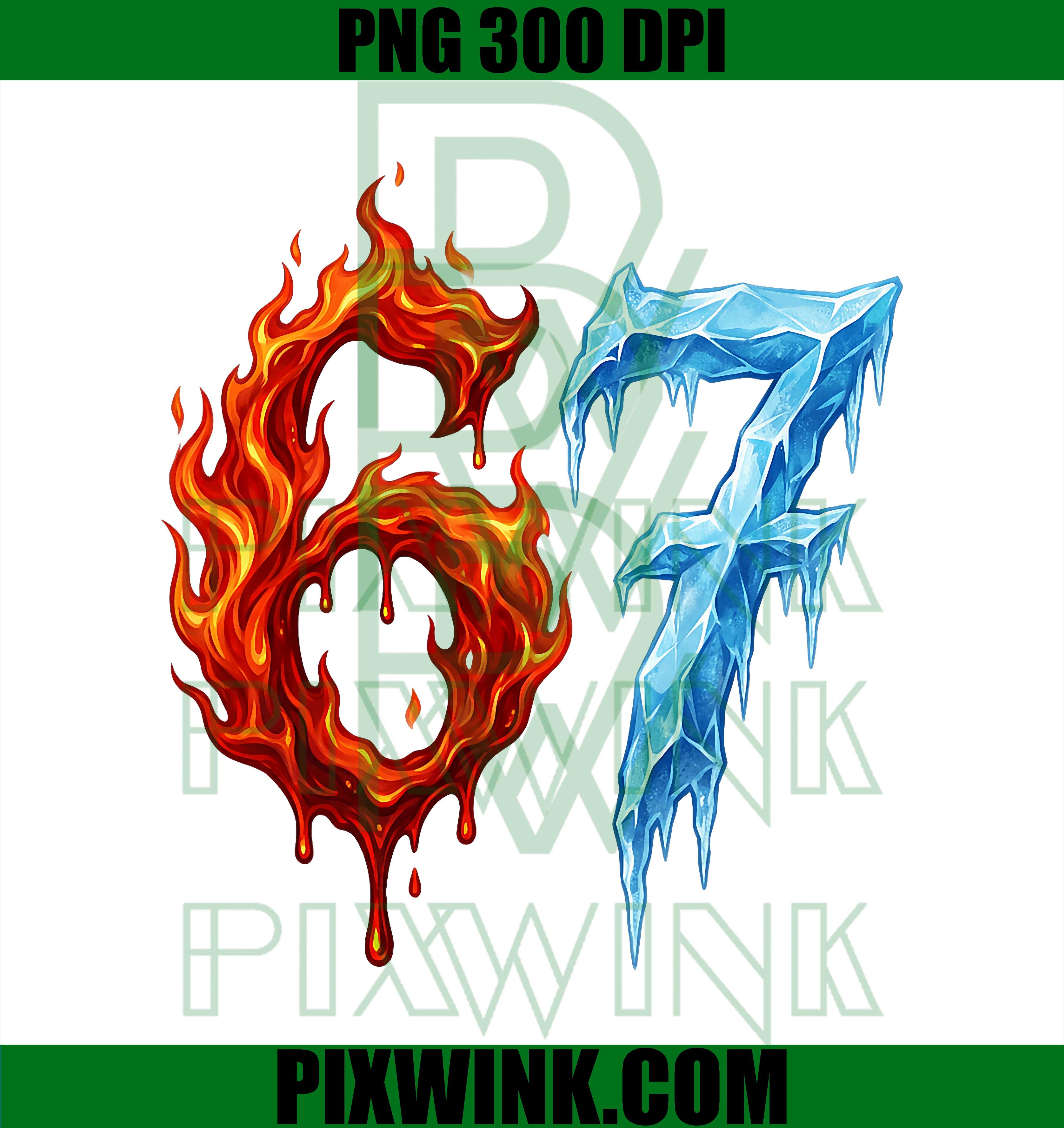 67 Six Seven 6-7 Flaming Ice Funny PNG
