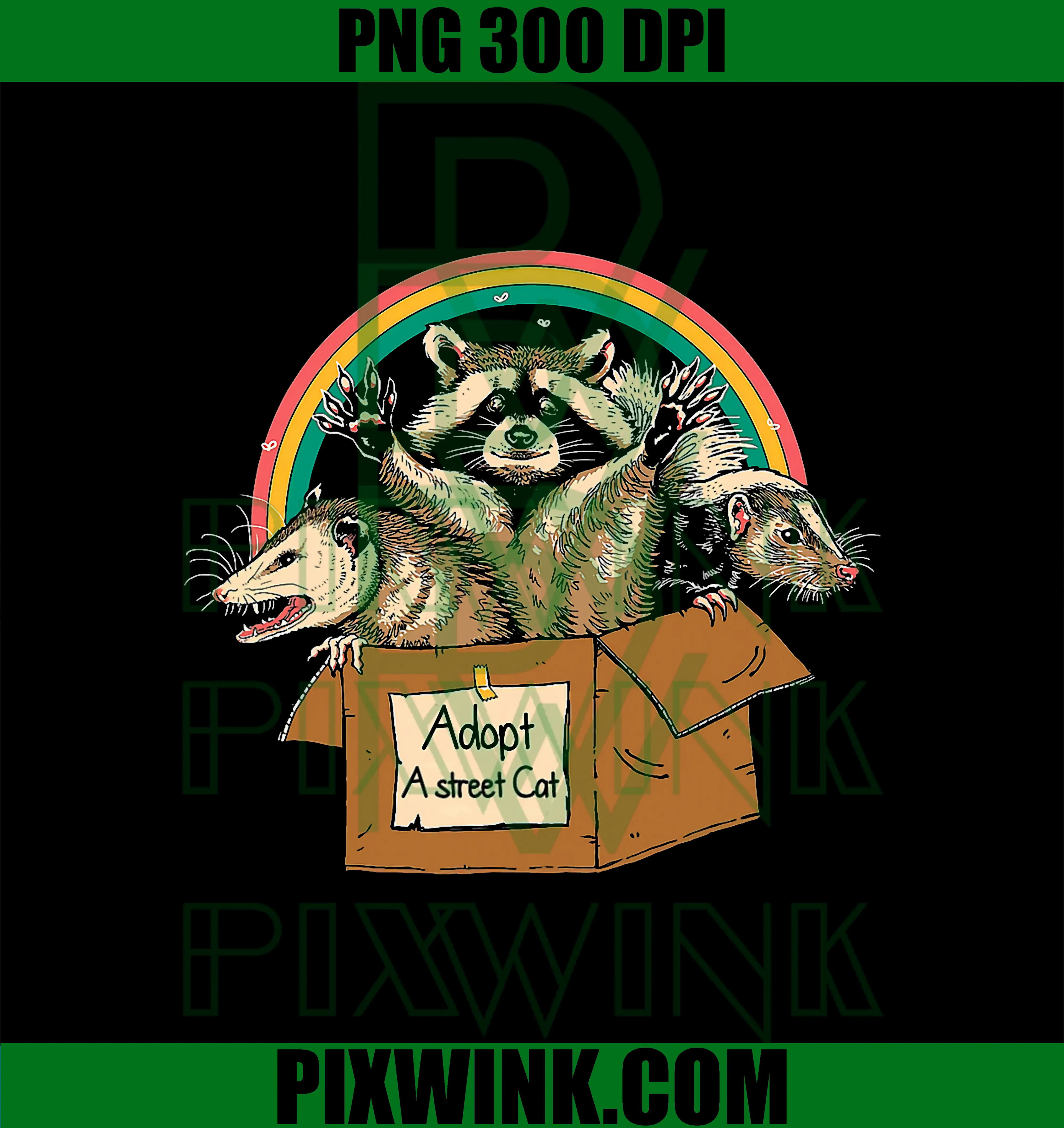 Adopt A Street Cat PNG, Funny Opossum Raccoon PNG, Skunk Vintage PNG