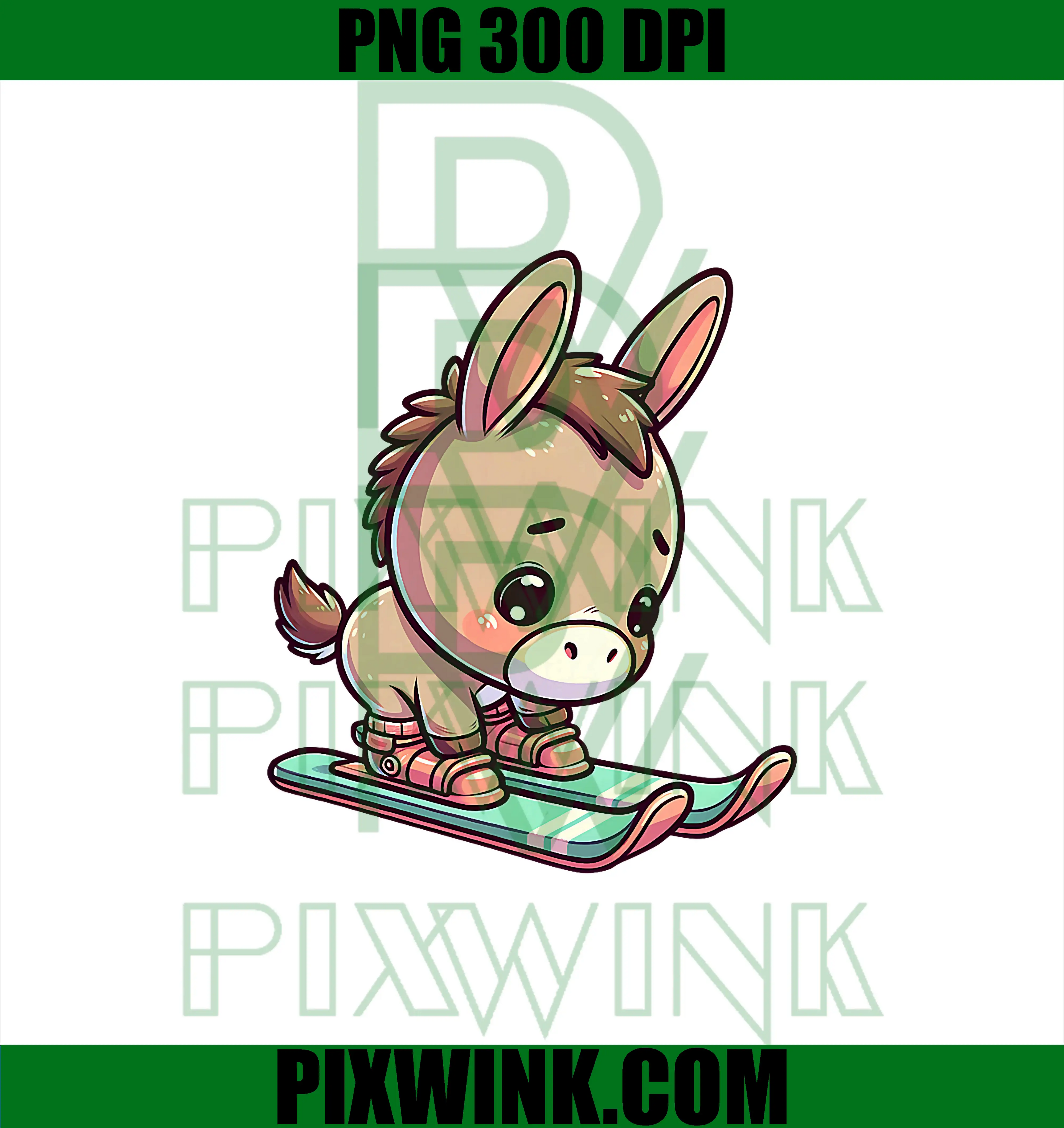 Adorable Ski Donkey Chibi PNG, Snow Mountain Winter PNG 