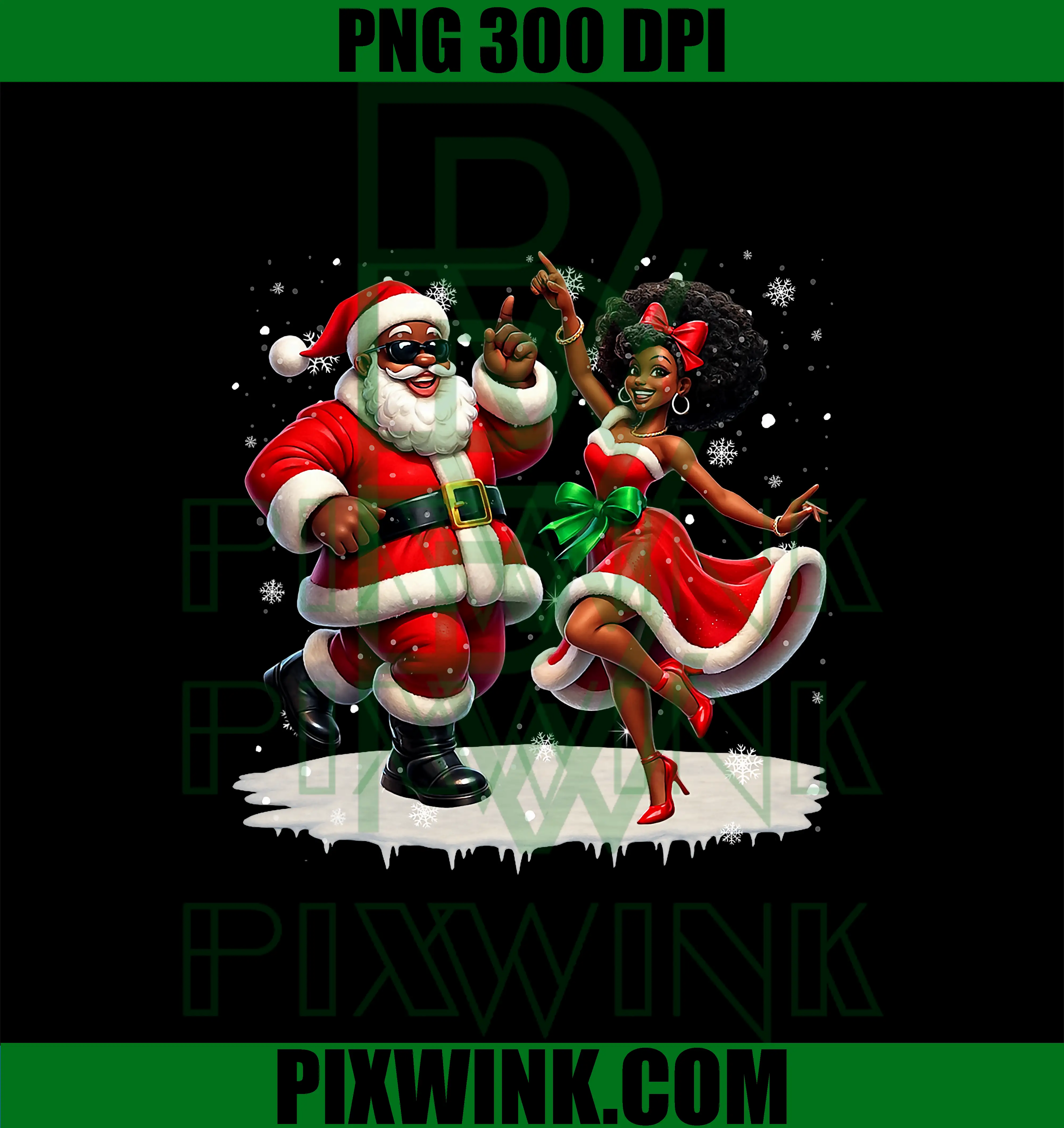 African Santa Mrs Claus Dancing PNG, African American Christmas PNG