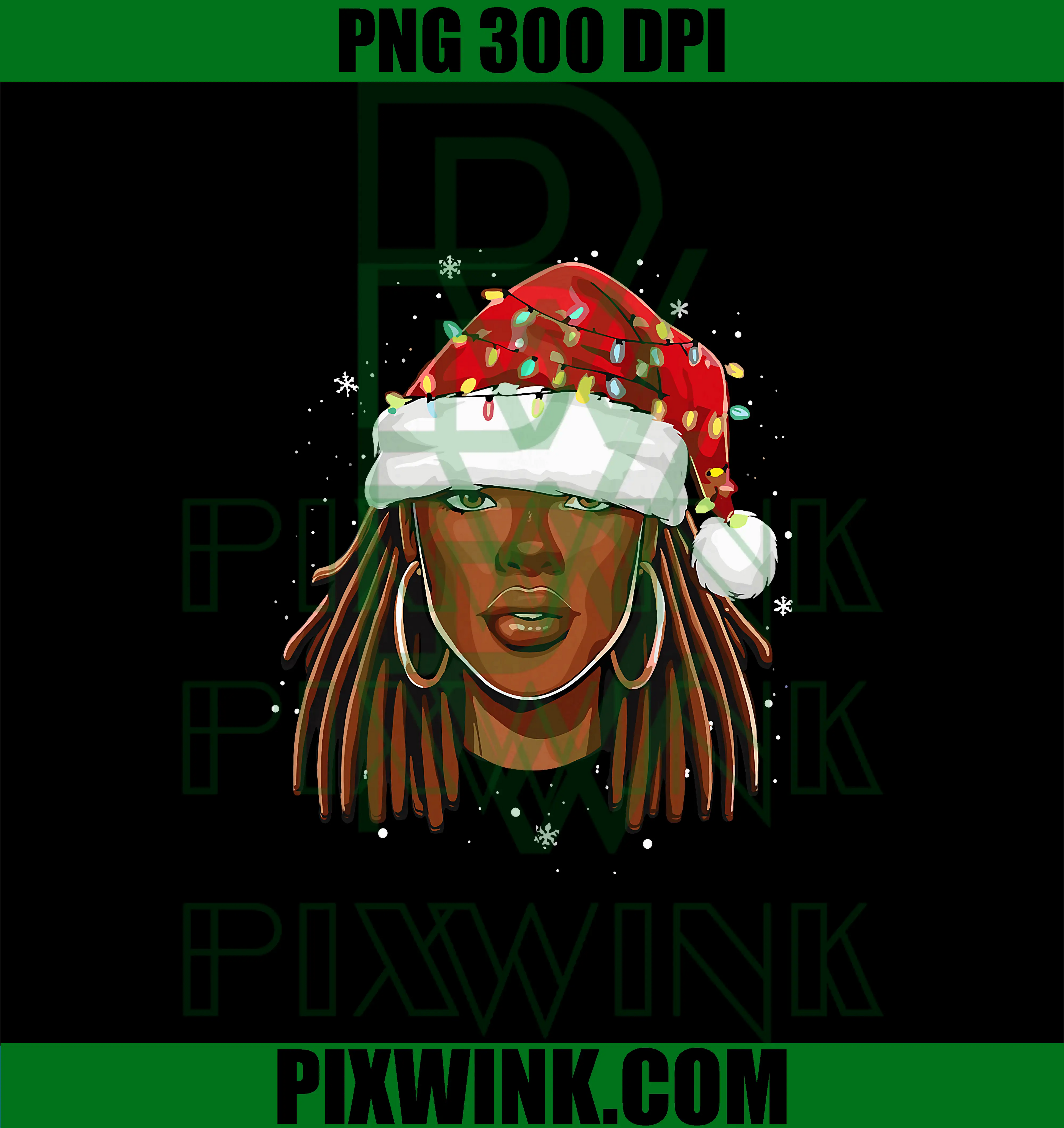 Afro Woman Christmas PNG, Lights Santa Hat PNG
