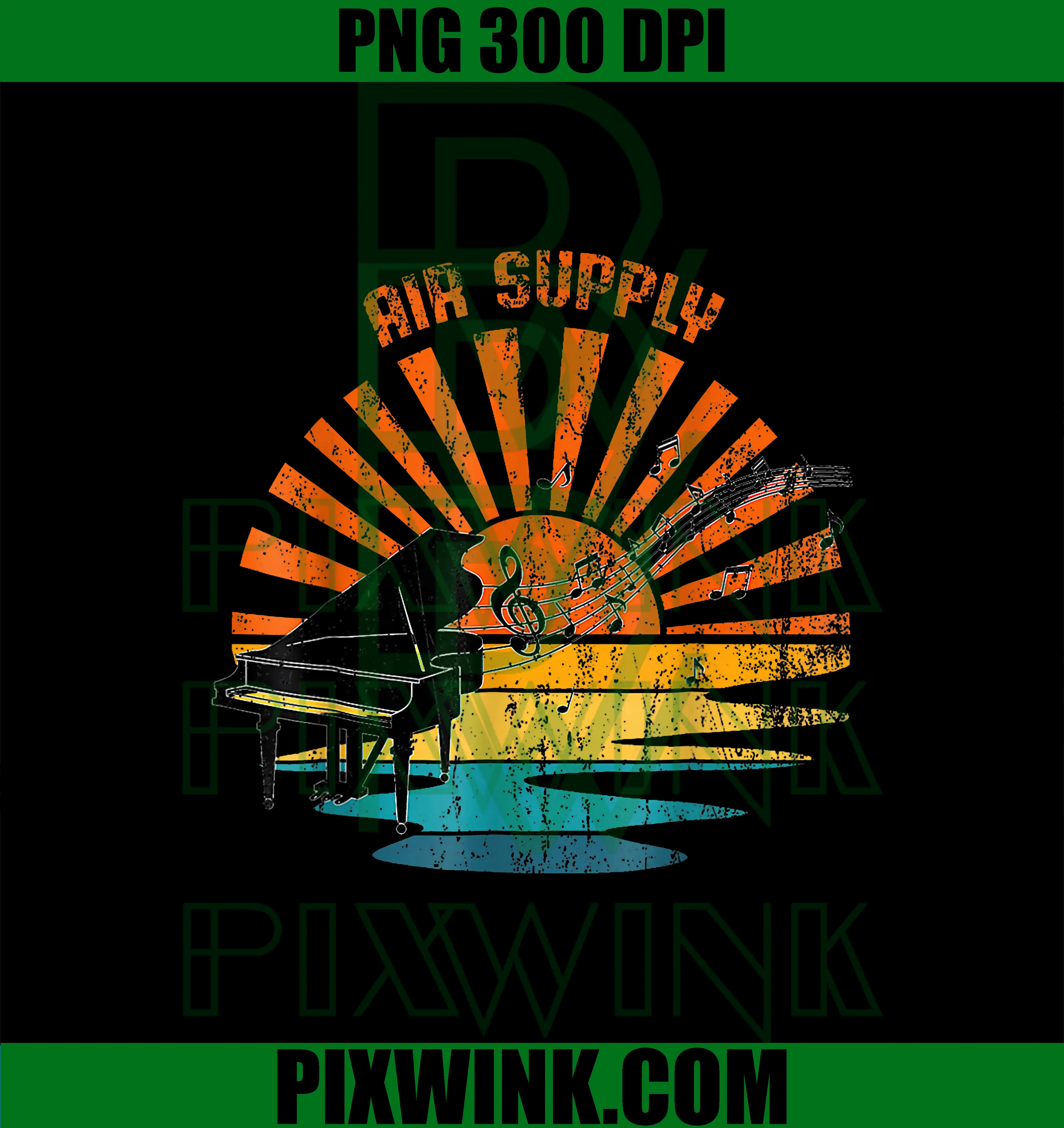 Air Supply Piano Music PNG, Vintage Sunset Music Retro Art PNG