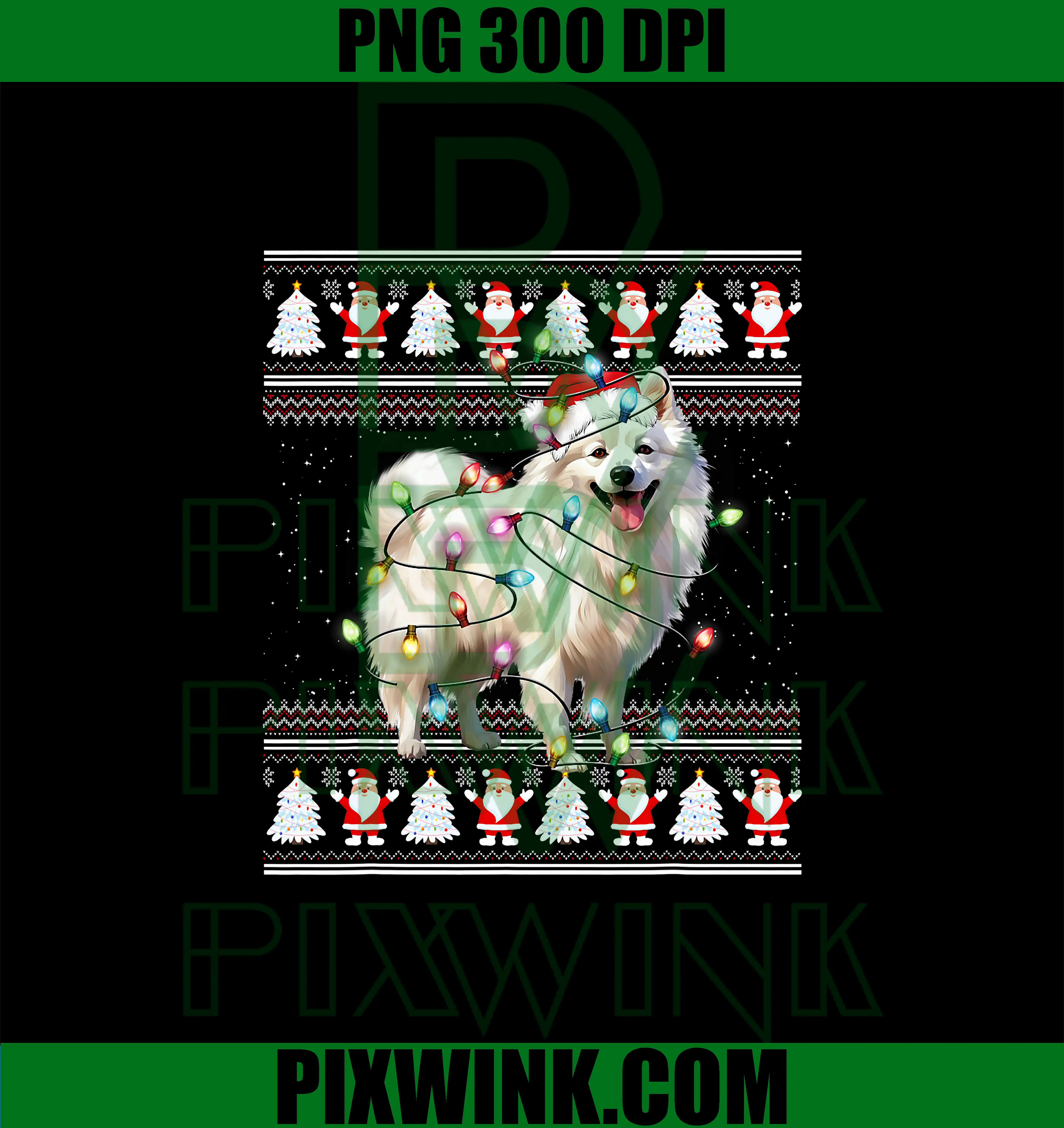 American Eskimo Dog Xmas PNG, Lights Ugly Christmas PNG