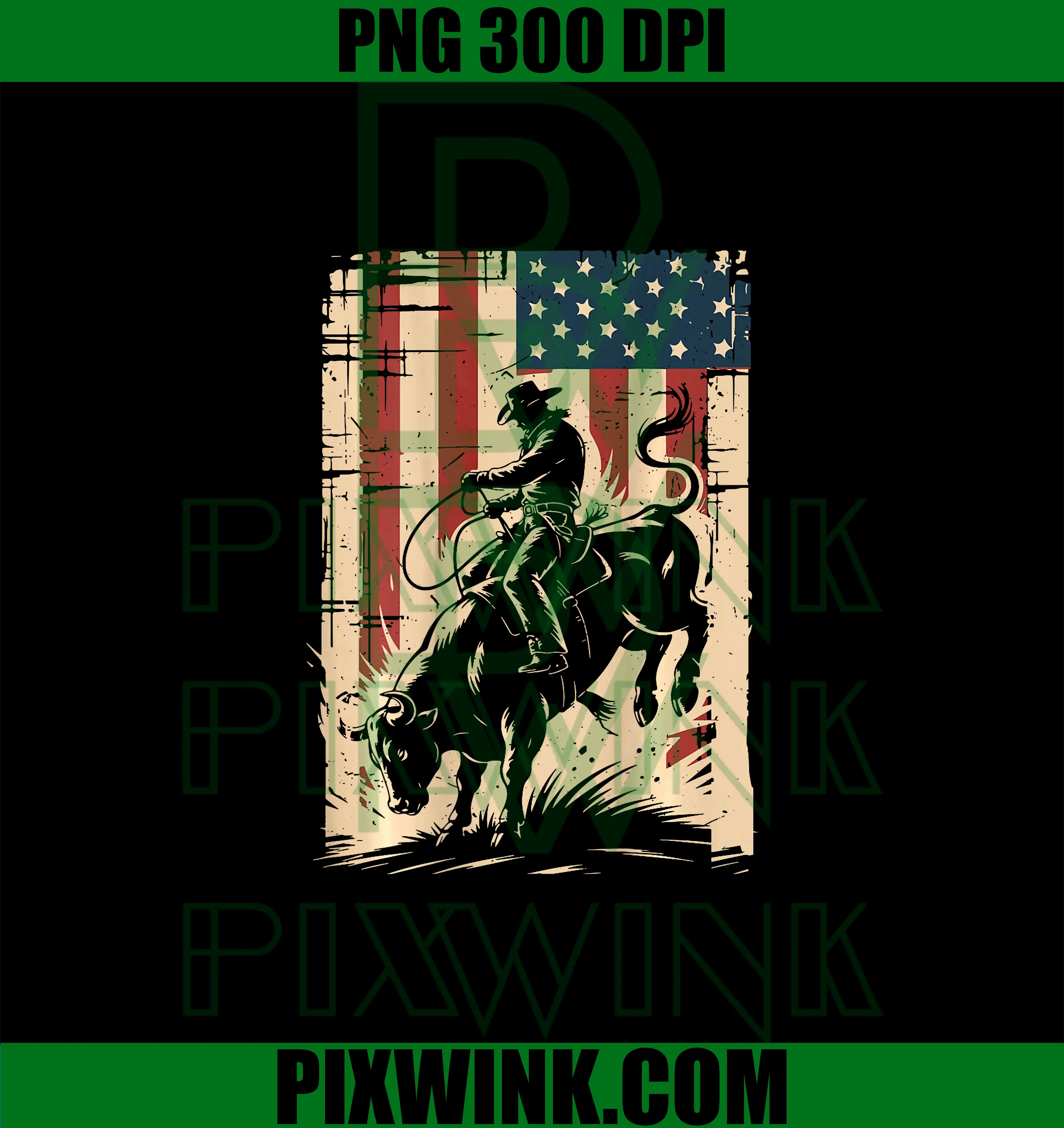 Bull Riding Cowboy PNG, Patriotic Rodeo Bull Rider PNG