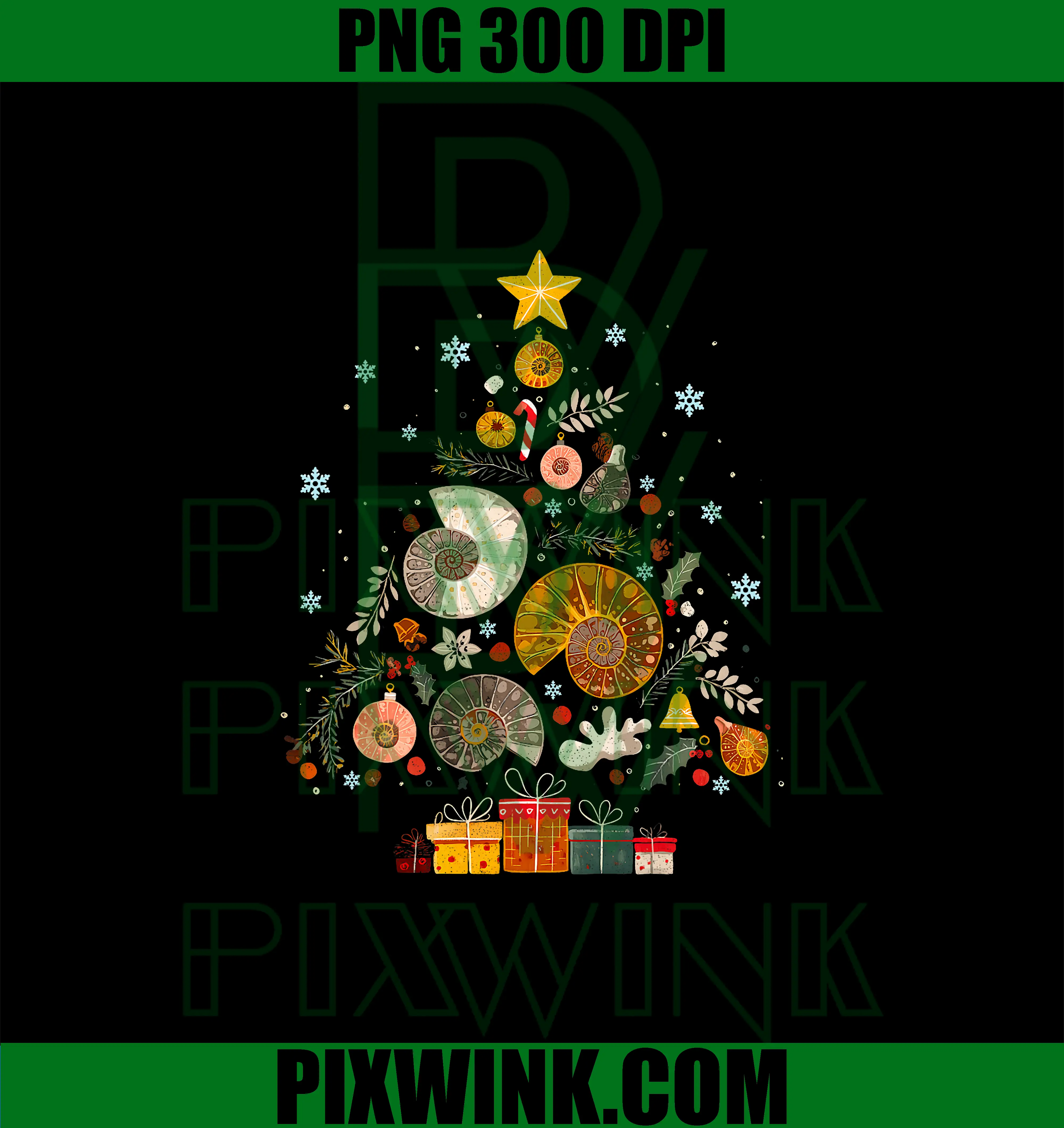 Ammonite Fossil Christmas PNG, Tree Xmas PNG