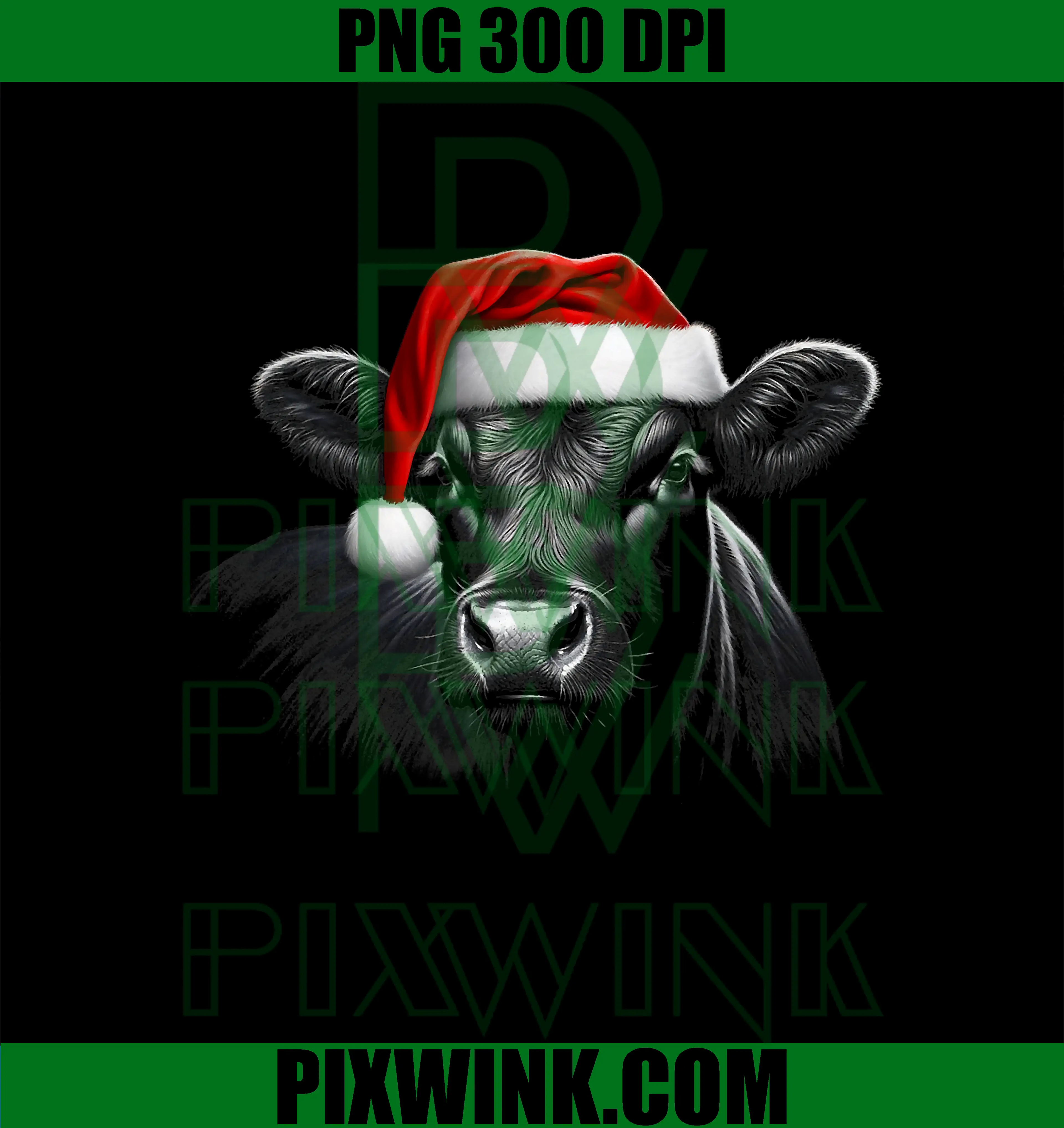 Angus Rancher Christmas Hat PNG, Cow Santa Hat Black PNG