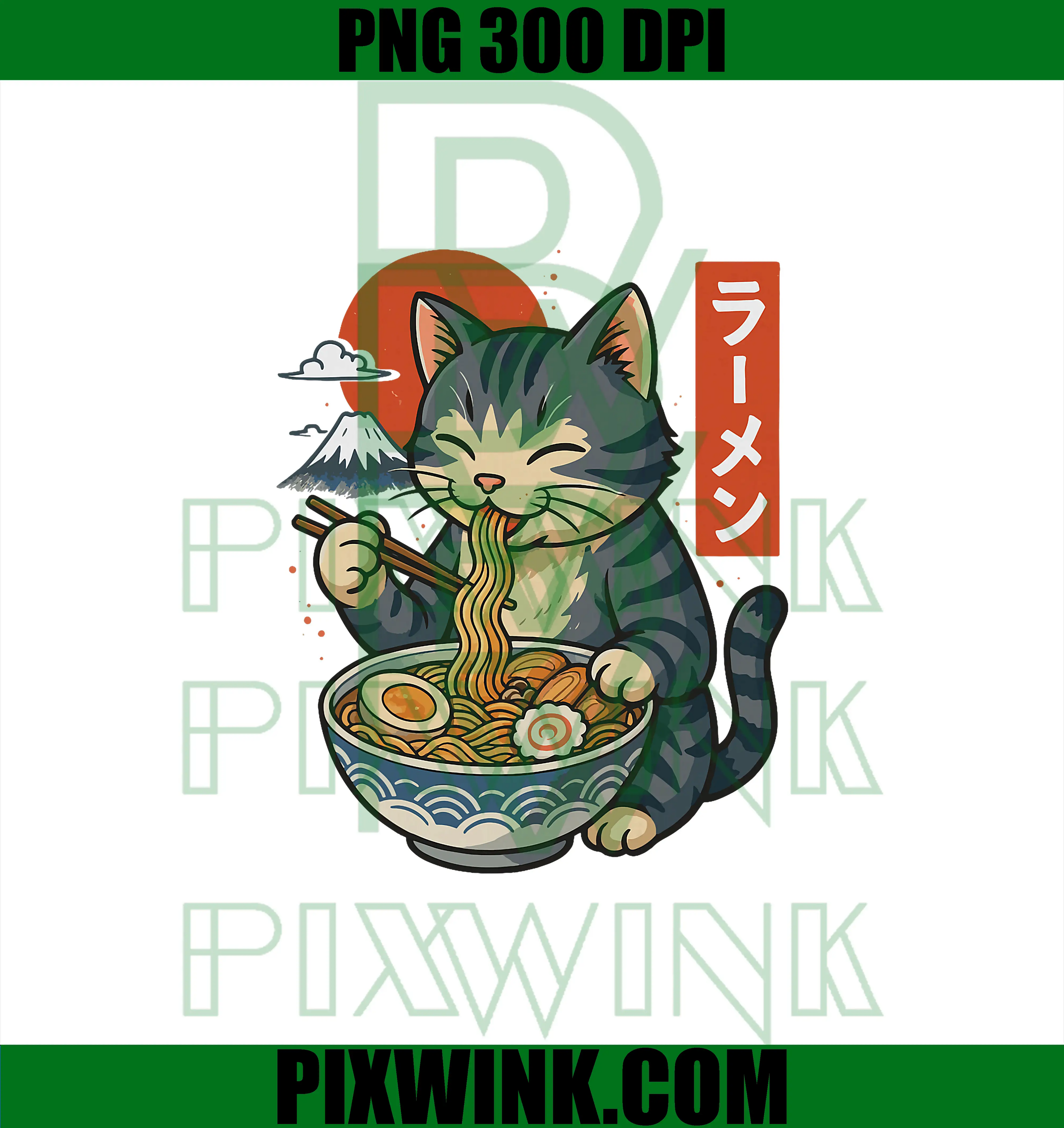 Anime Cat Eating Ramen PNG, Retro Kawaii Ramen Cat PNG