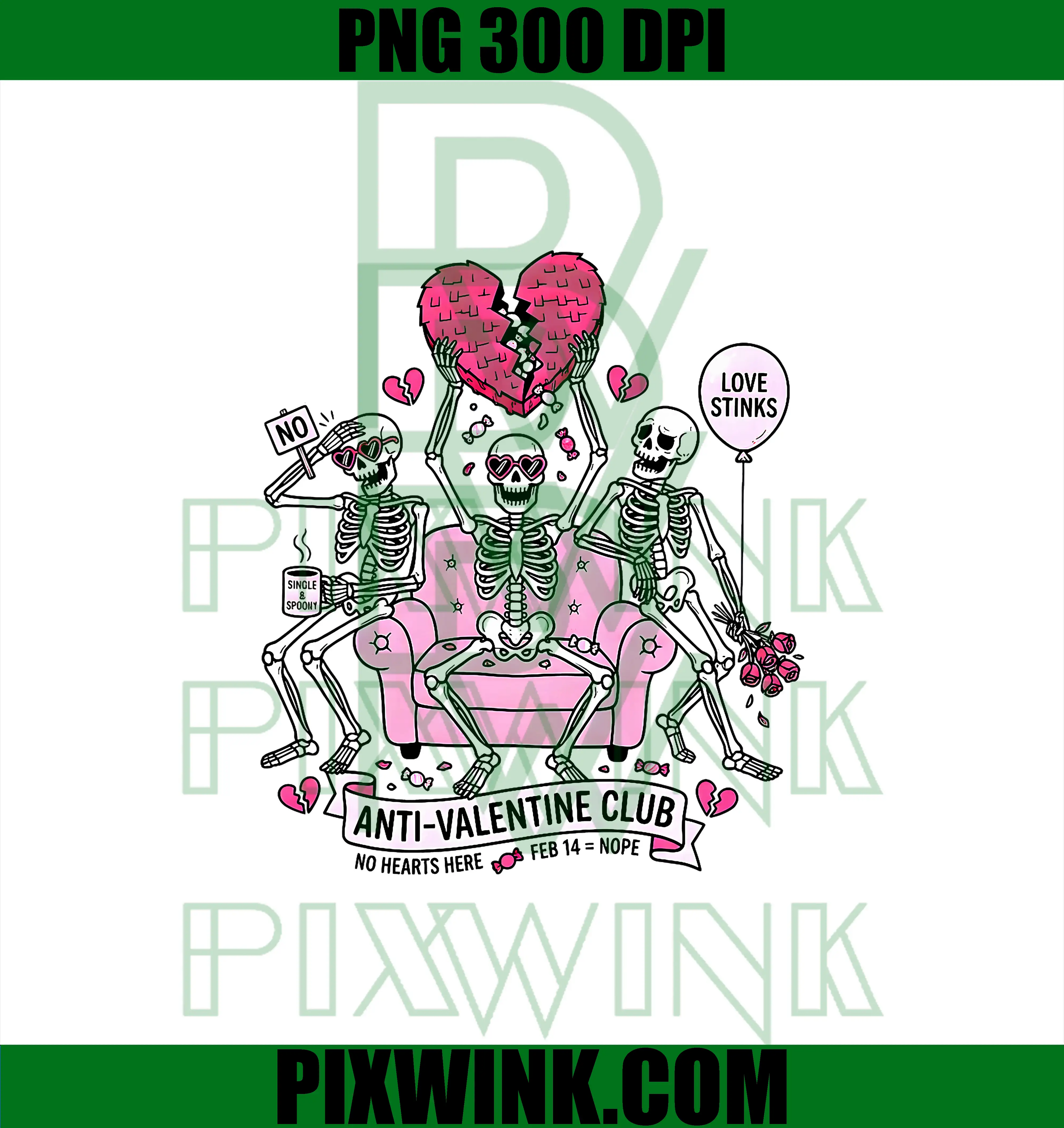 Anti Valentine Skeleton PNG, Single Life Club Art PNG