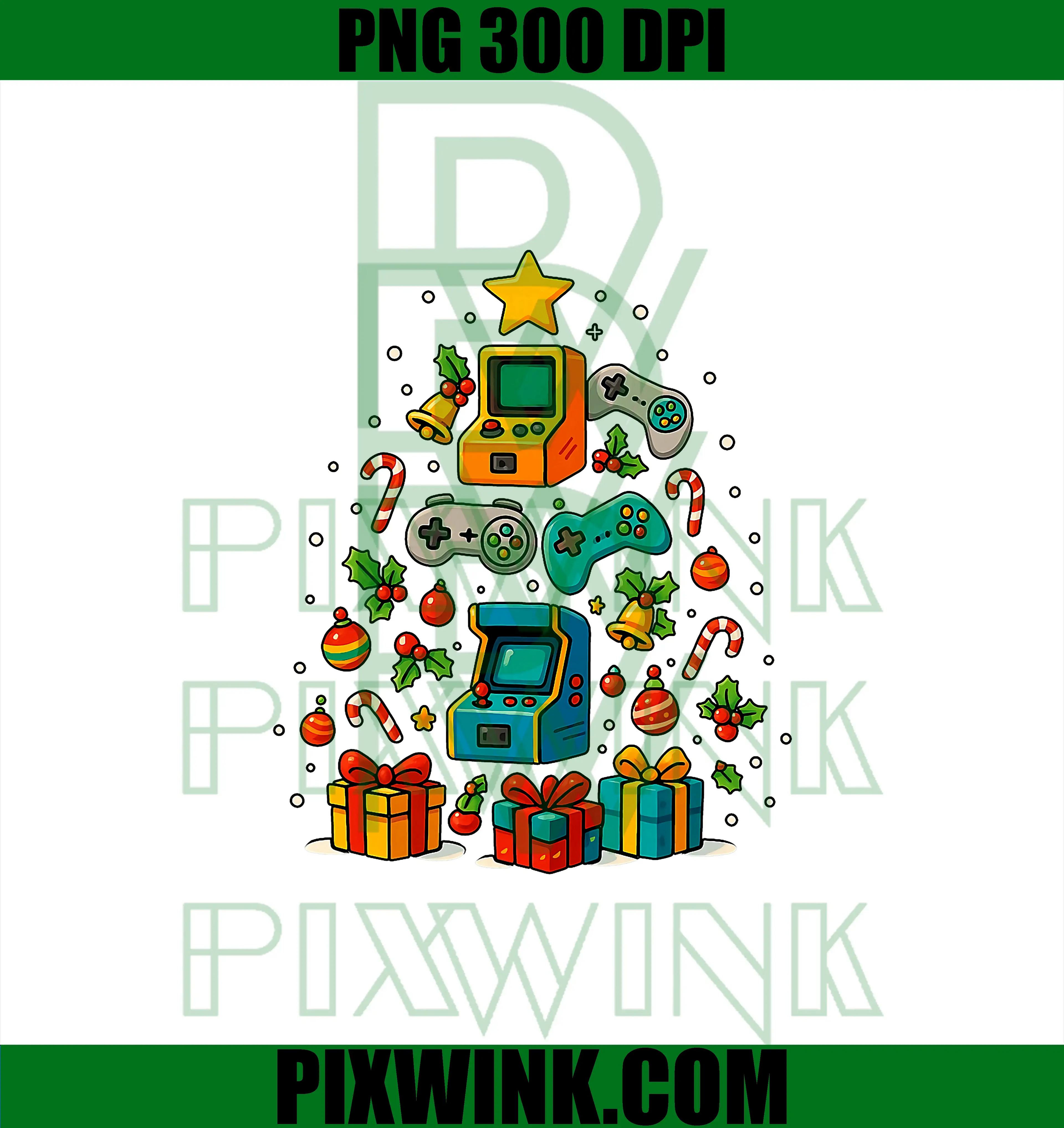 Arcade Games Slot Machine PNG, Retro Gaming Christmas Tree PNG
