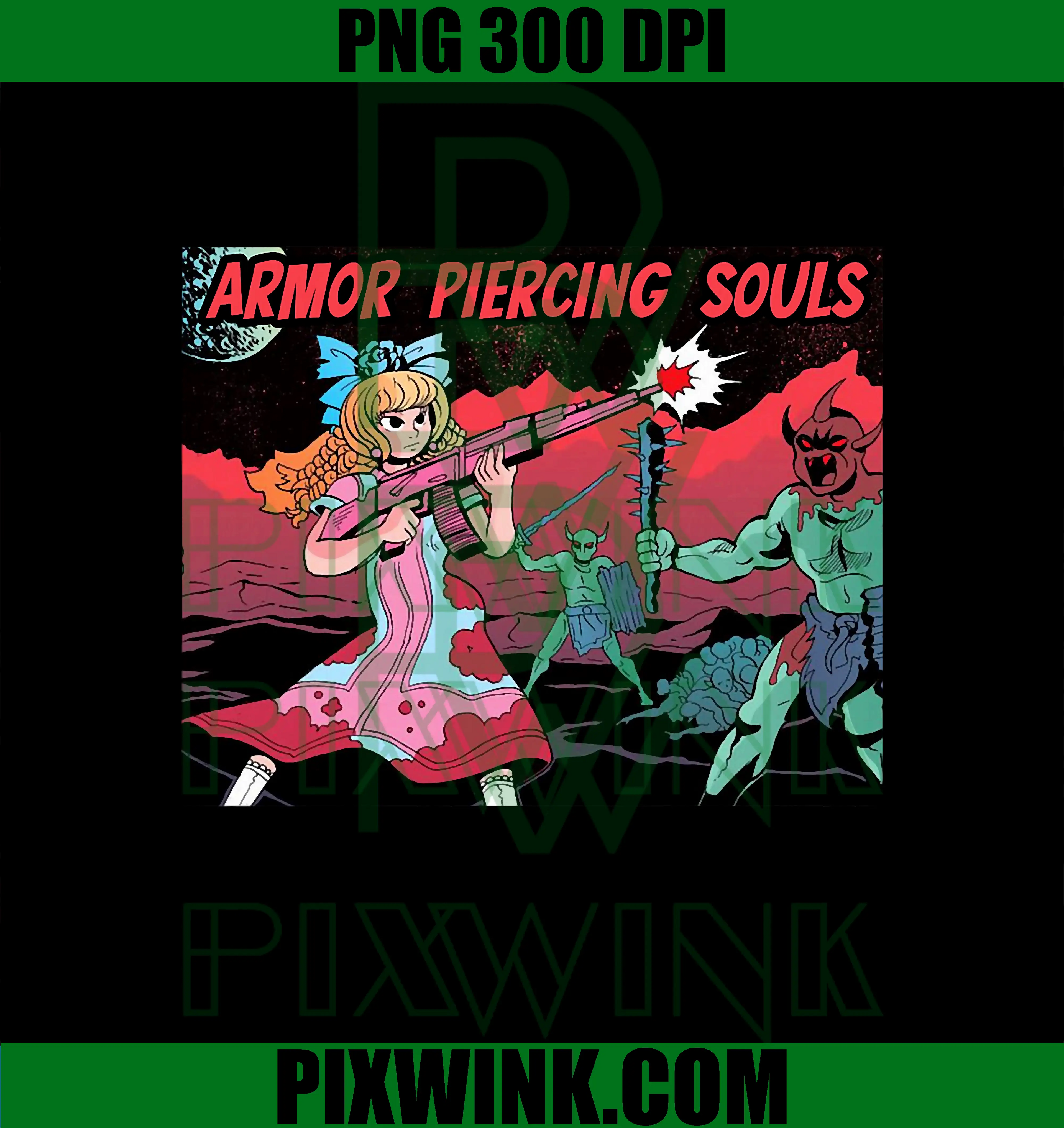 Armor Piercing Souls Art PNG, Dark Anime Shooter Illustration PNG