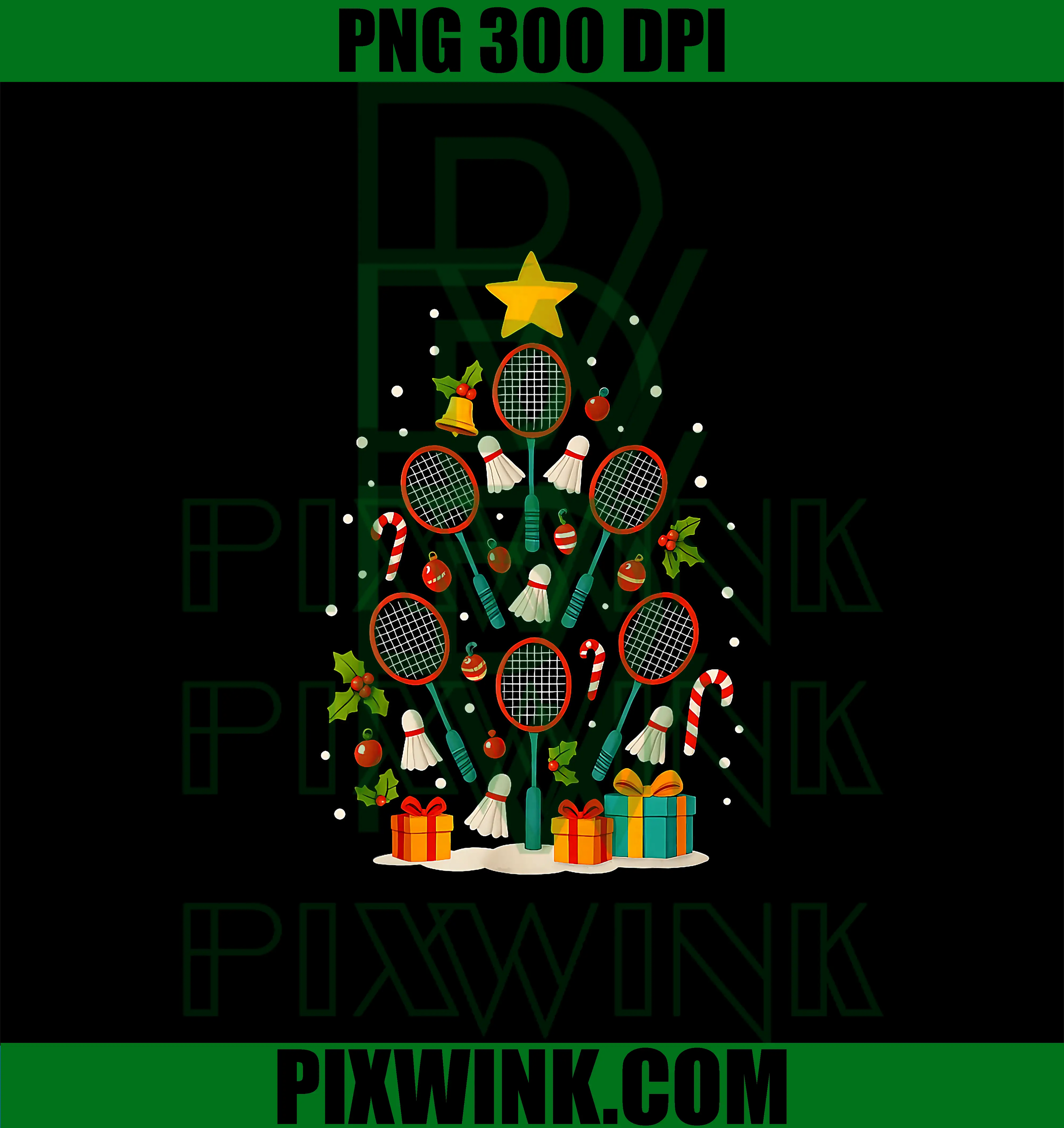 Badminton Racket PNG, Shuttlecock Player Team Christmas PNG, Tree Xmas PNG
