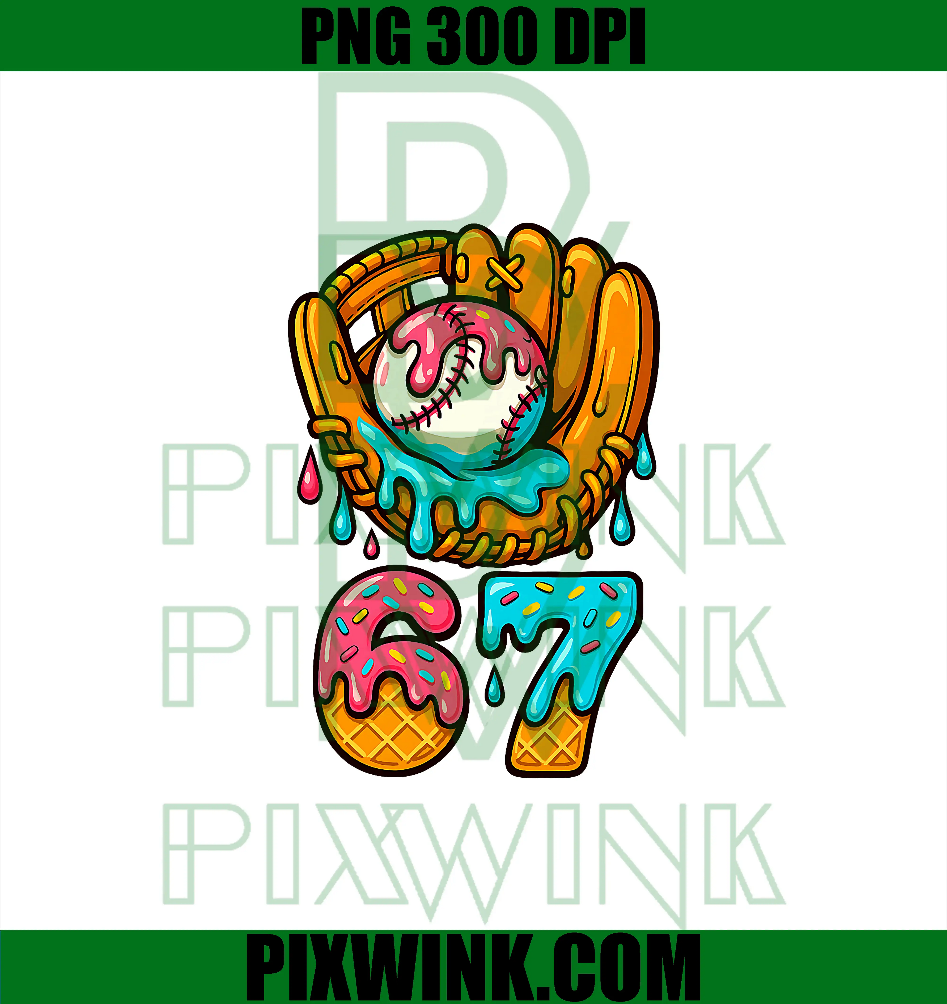 Baseball 67 Ice Cream PNG, Drip 67 Six Seven Meme PNG