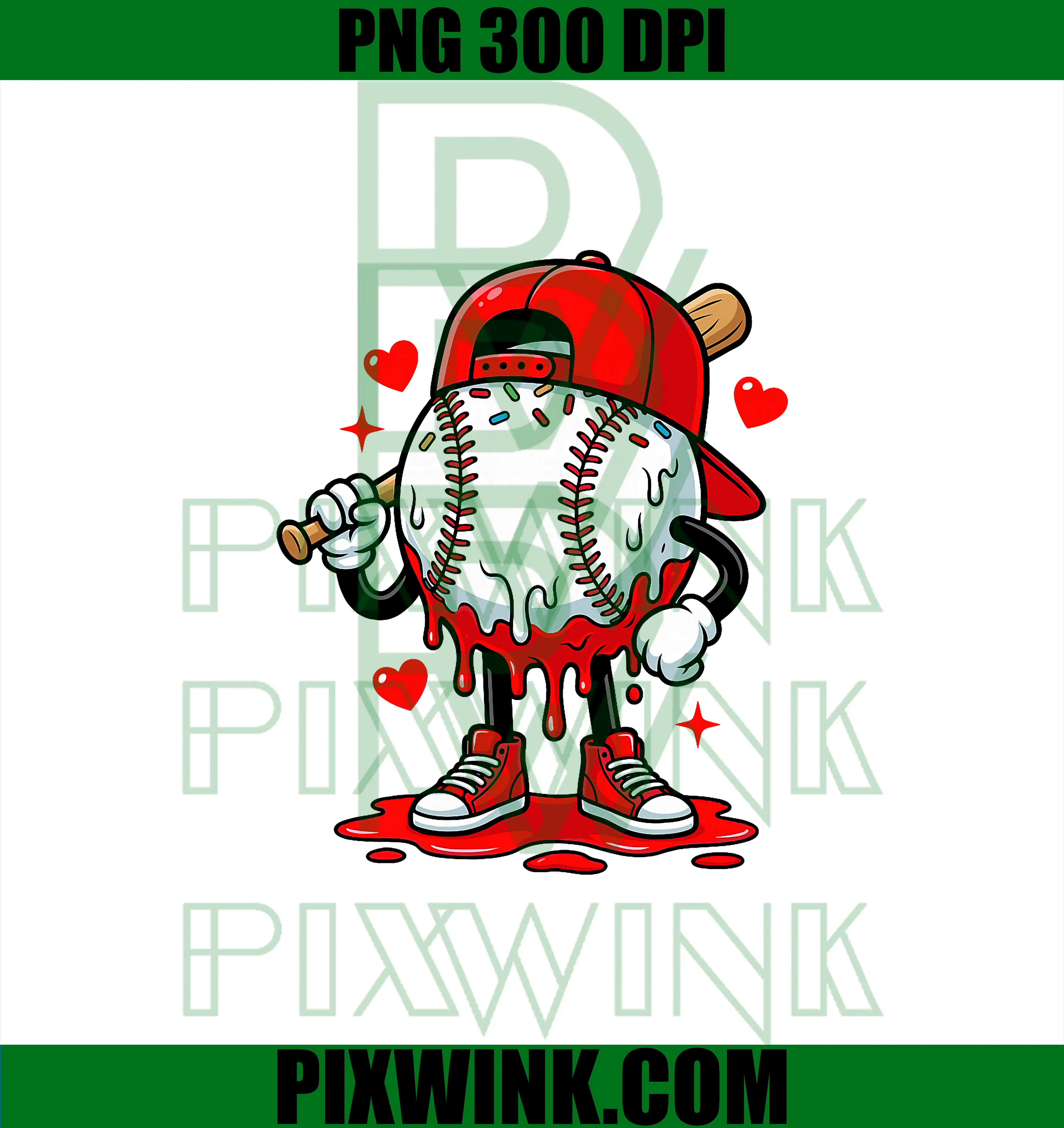 Baseball Drip Icecream PNG, Valentine Day PNG