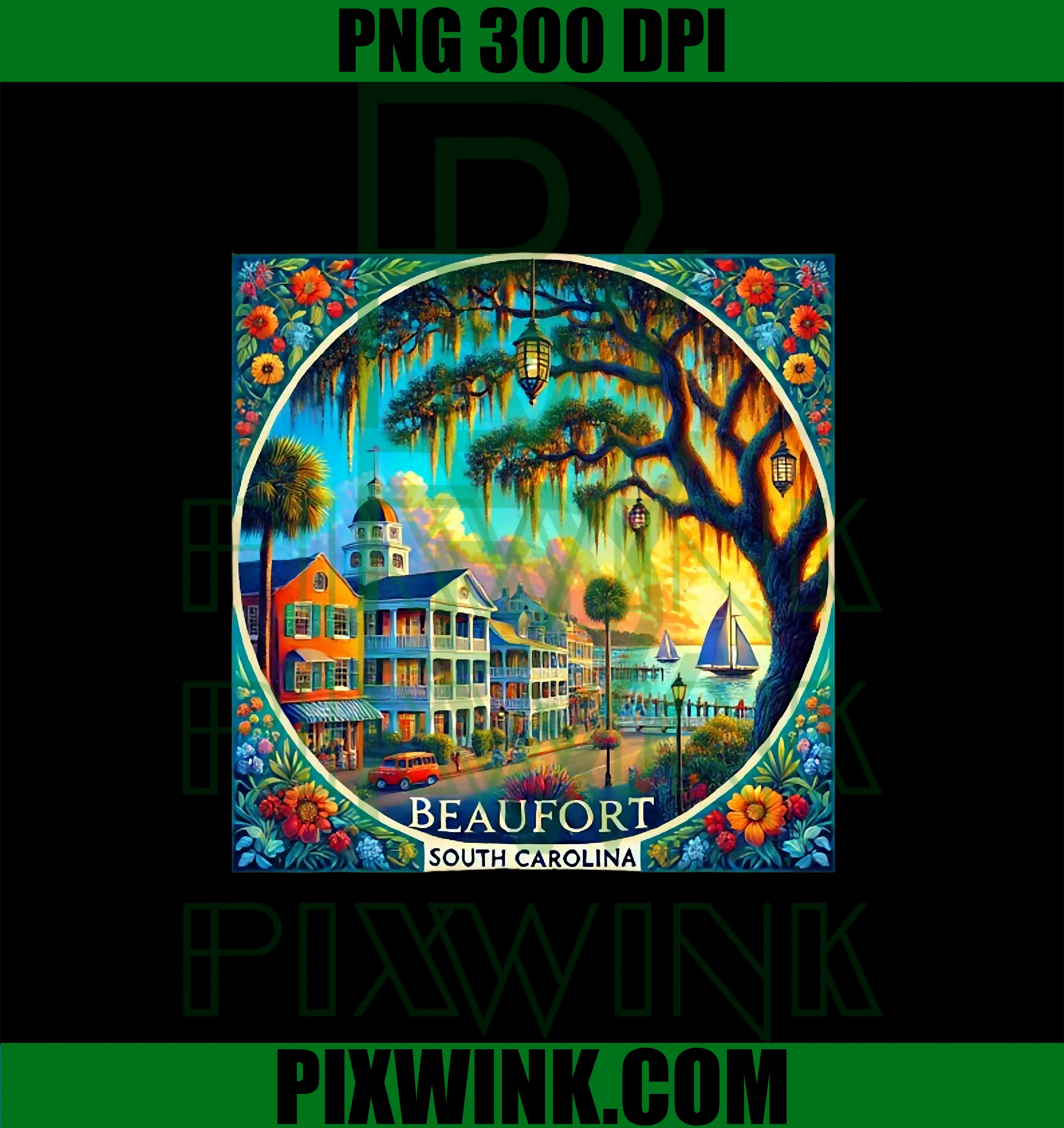 Beaufort South Carolina Coastal PNG, Vintage Southern Town Art PNG