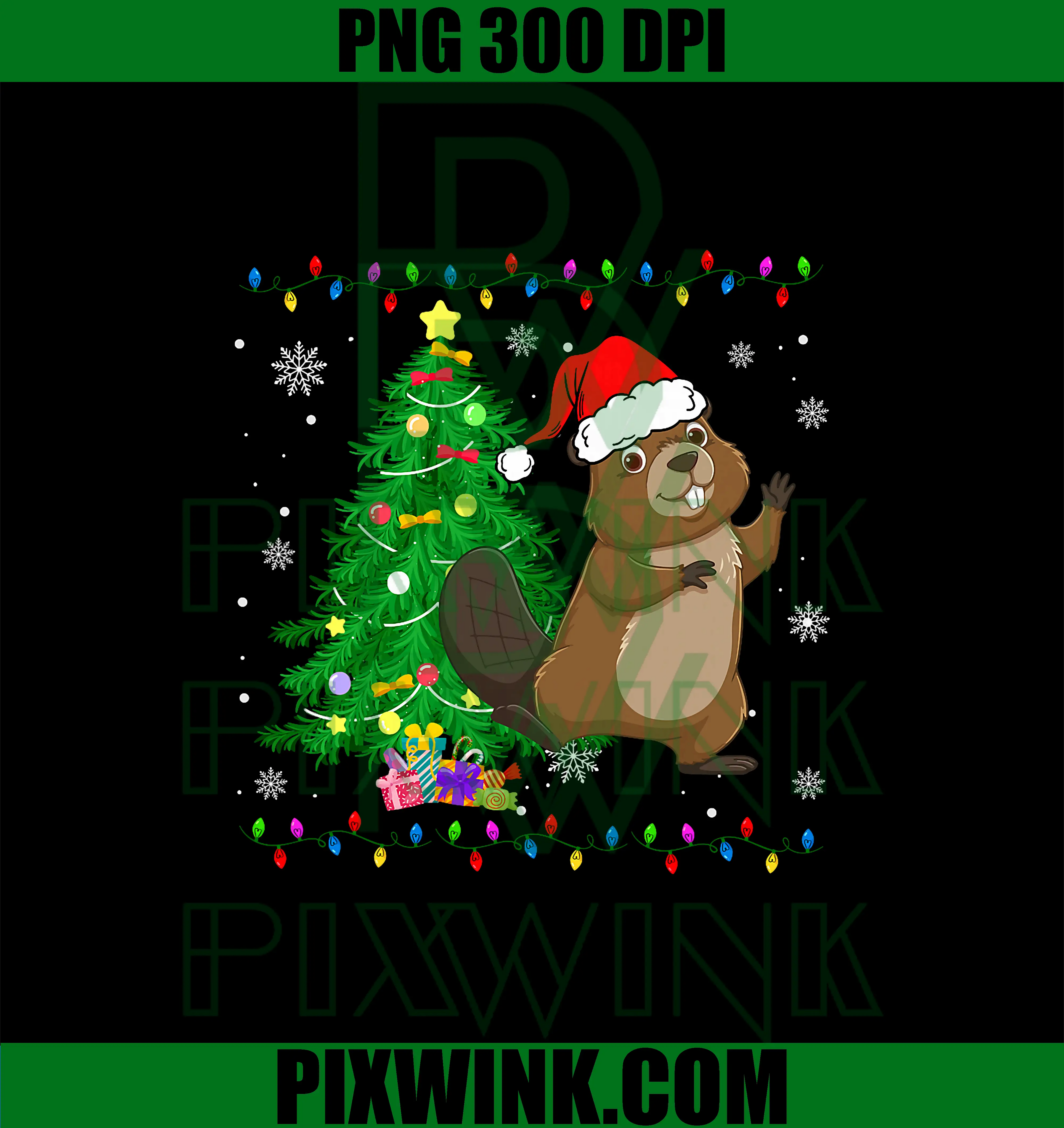 Beaver Santa Hat PNG, Christmas Tree Lights PNG