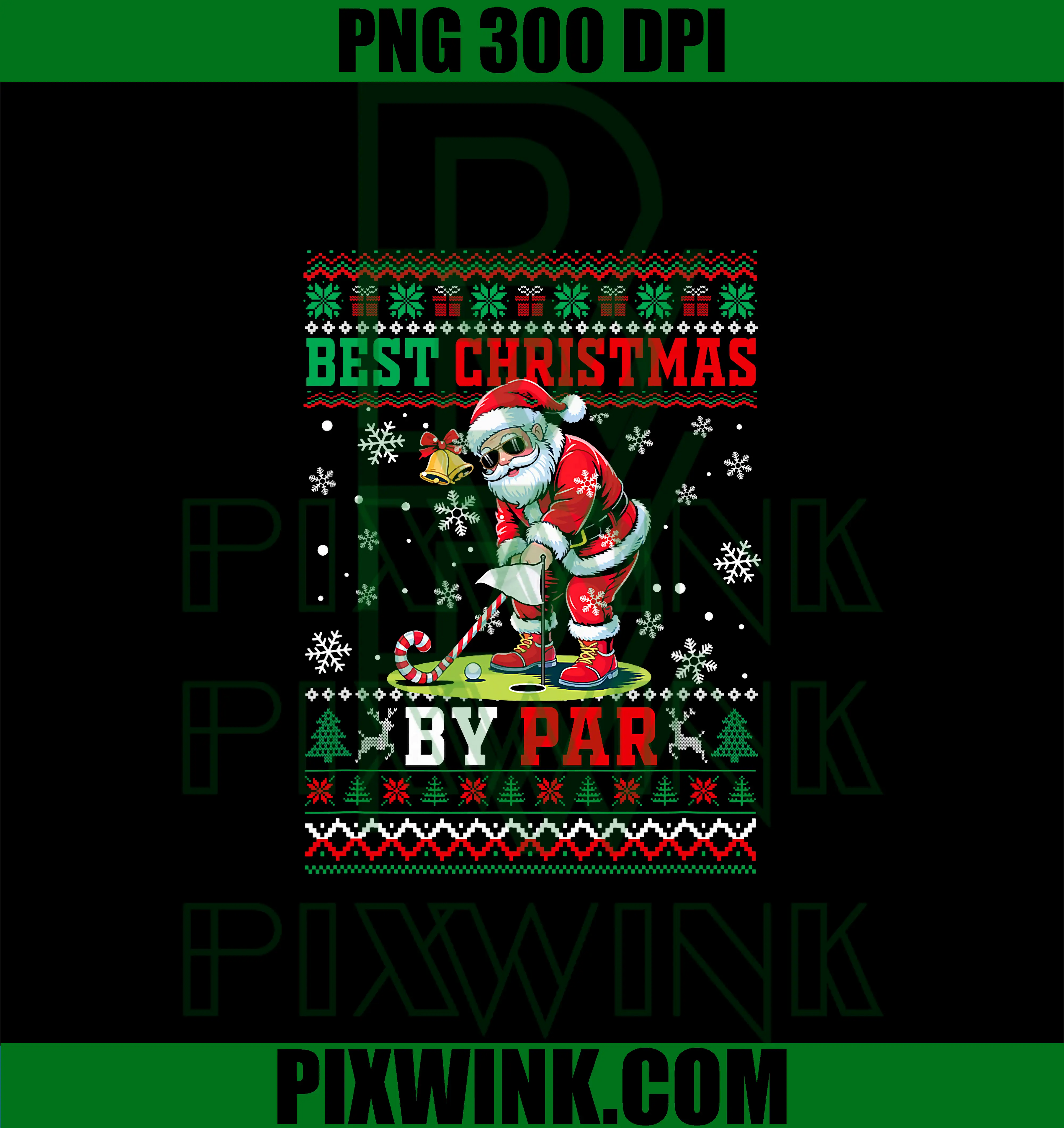 Best Christmas by Par Santa PNG, Playing Golf Golfer PNG