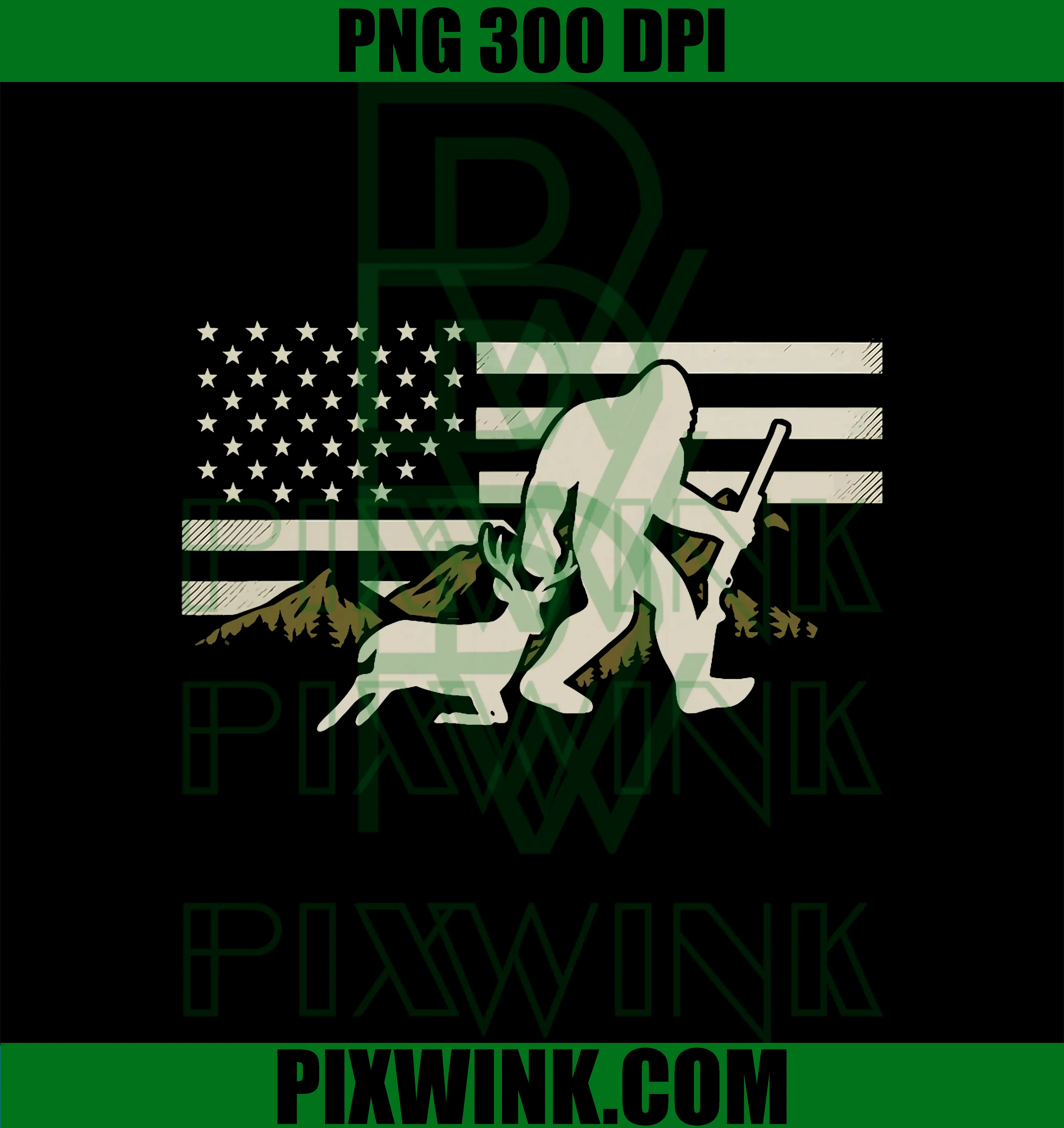 Bigfoot Deer Hunting PNG, USA Flag Deer Hunting Buck Season PNG