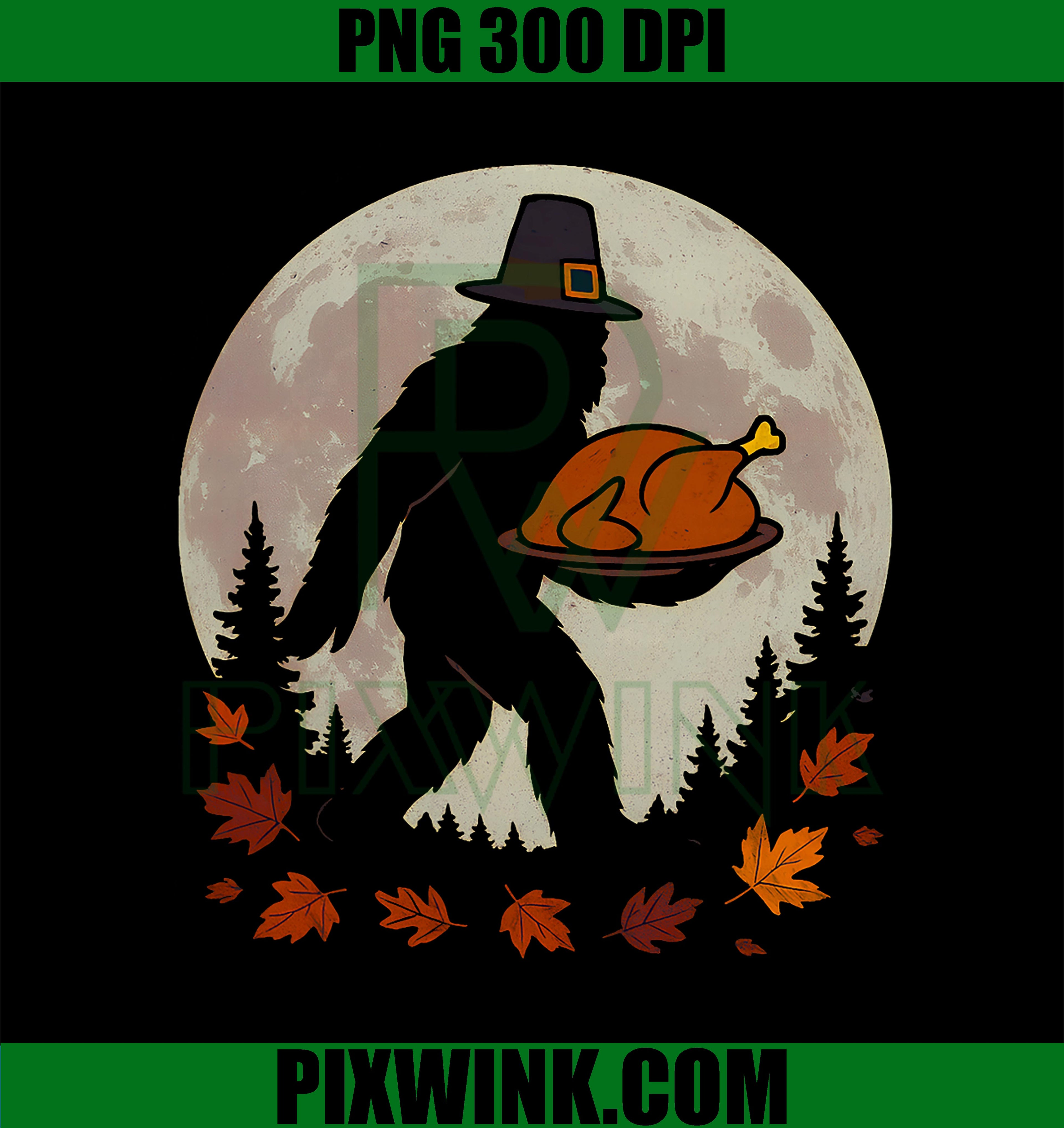 Bigfoot Pilgrim Roasted Turkey PNG, Thanksgiving Day PNG