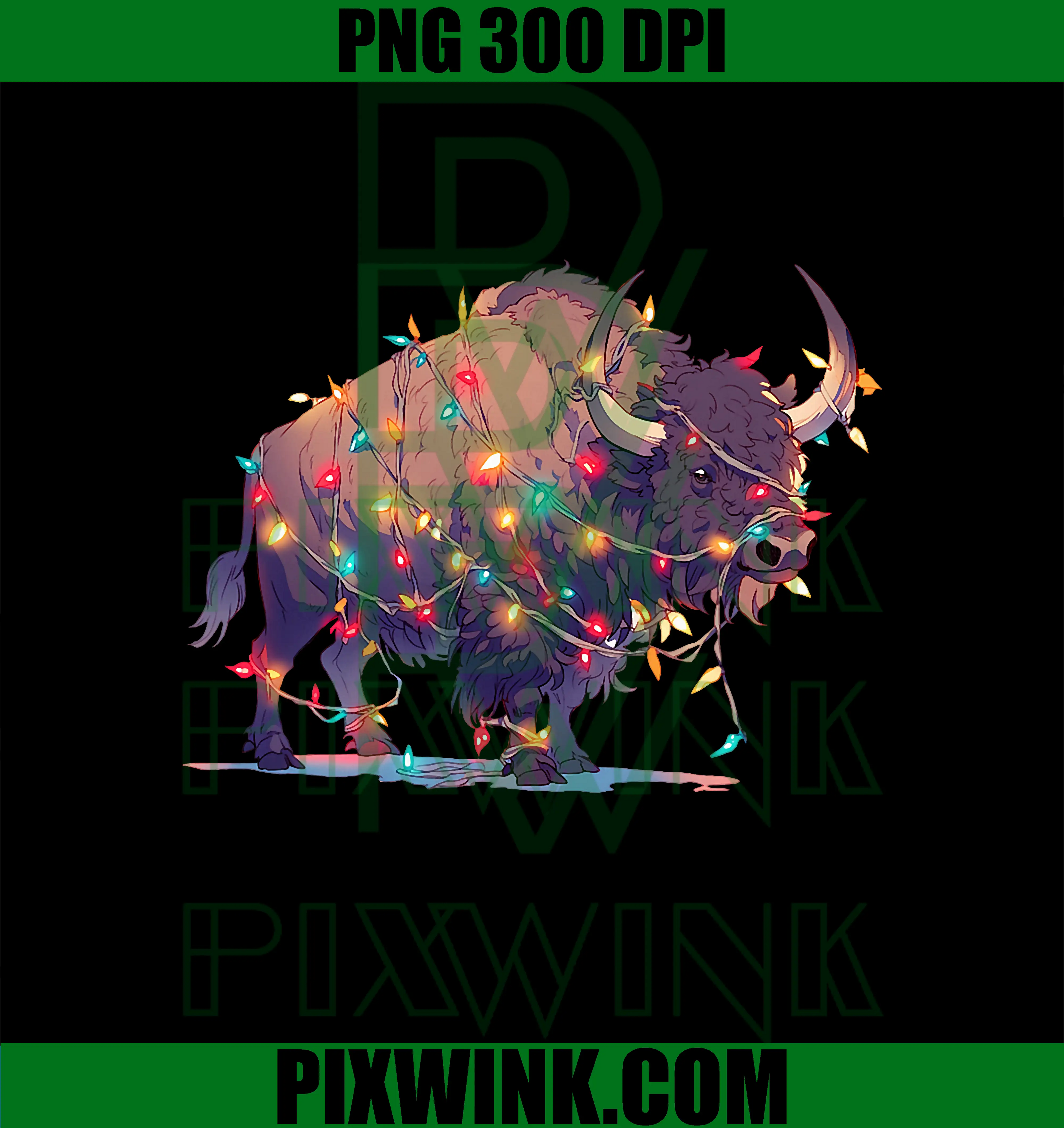 Bison Wrapped In Christmas PNG, Lights Xmas Bison Buffalo PNG