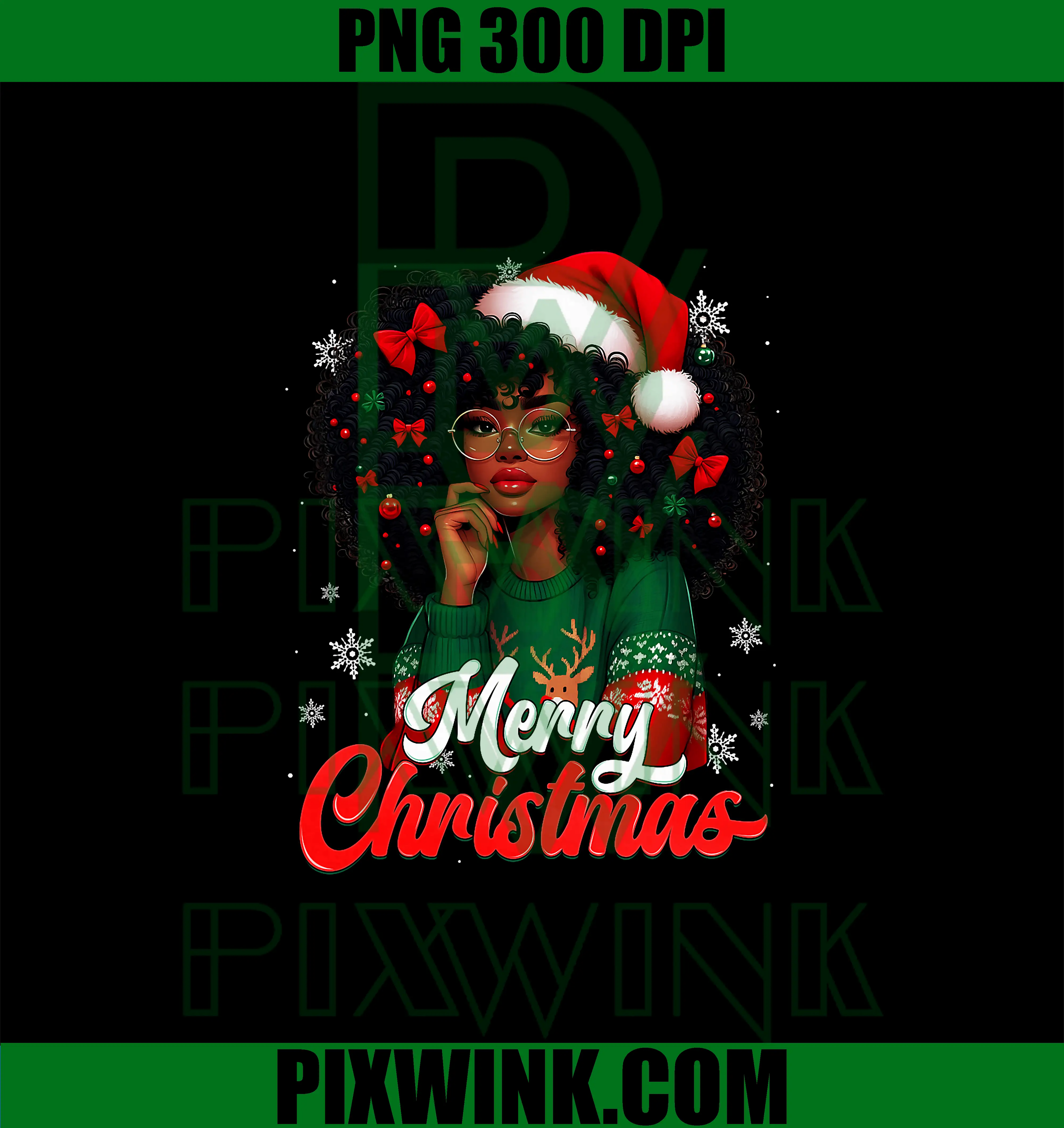 Black Girl Santa Hat PNG, Merry Christmas African American PNG