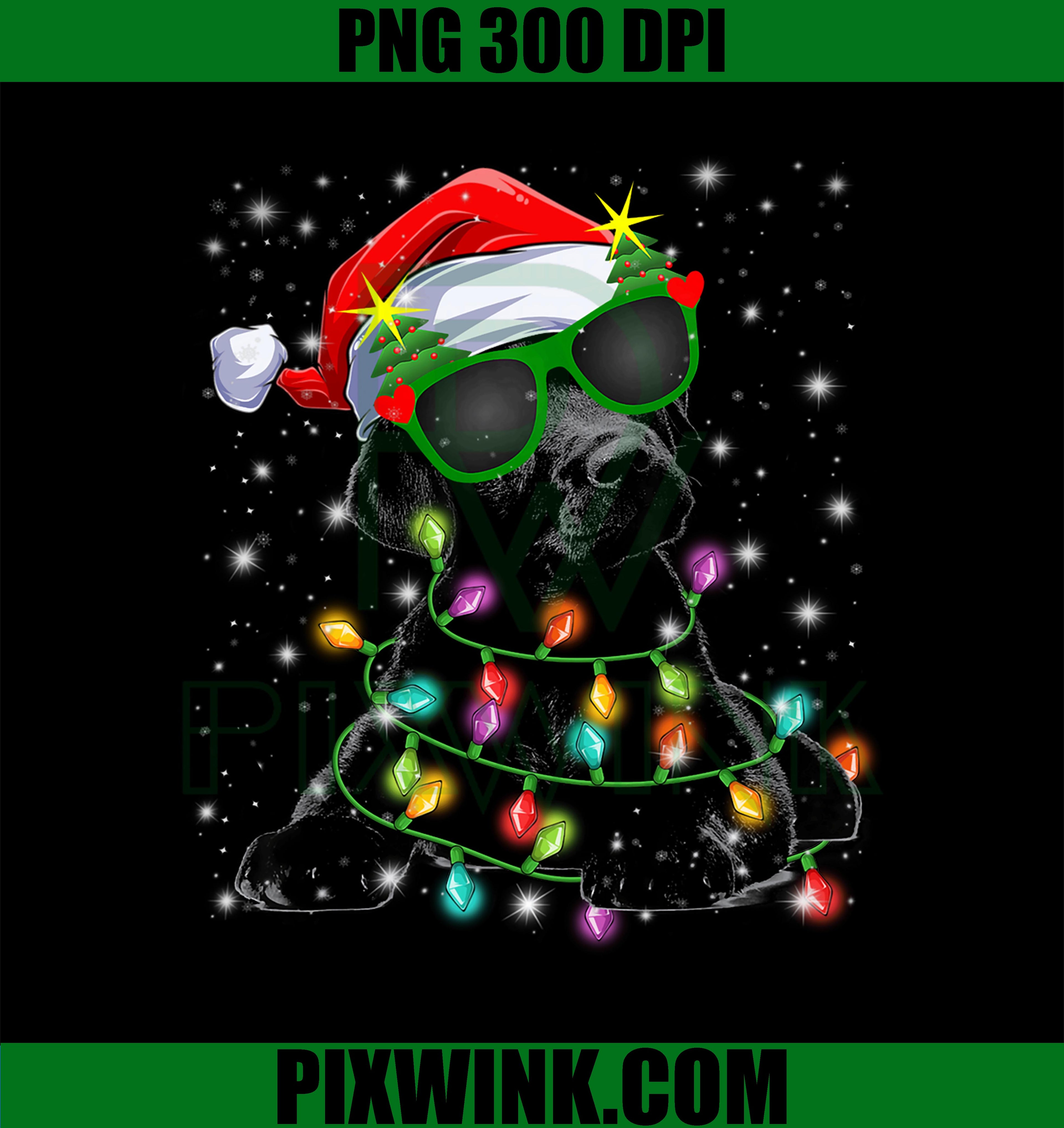 Black Labrador Christmas Tree Lights Dog PNG, Xmas Funny PNG
