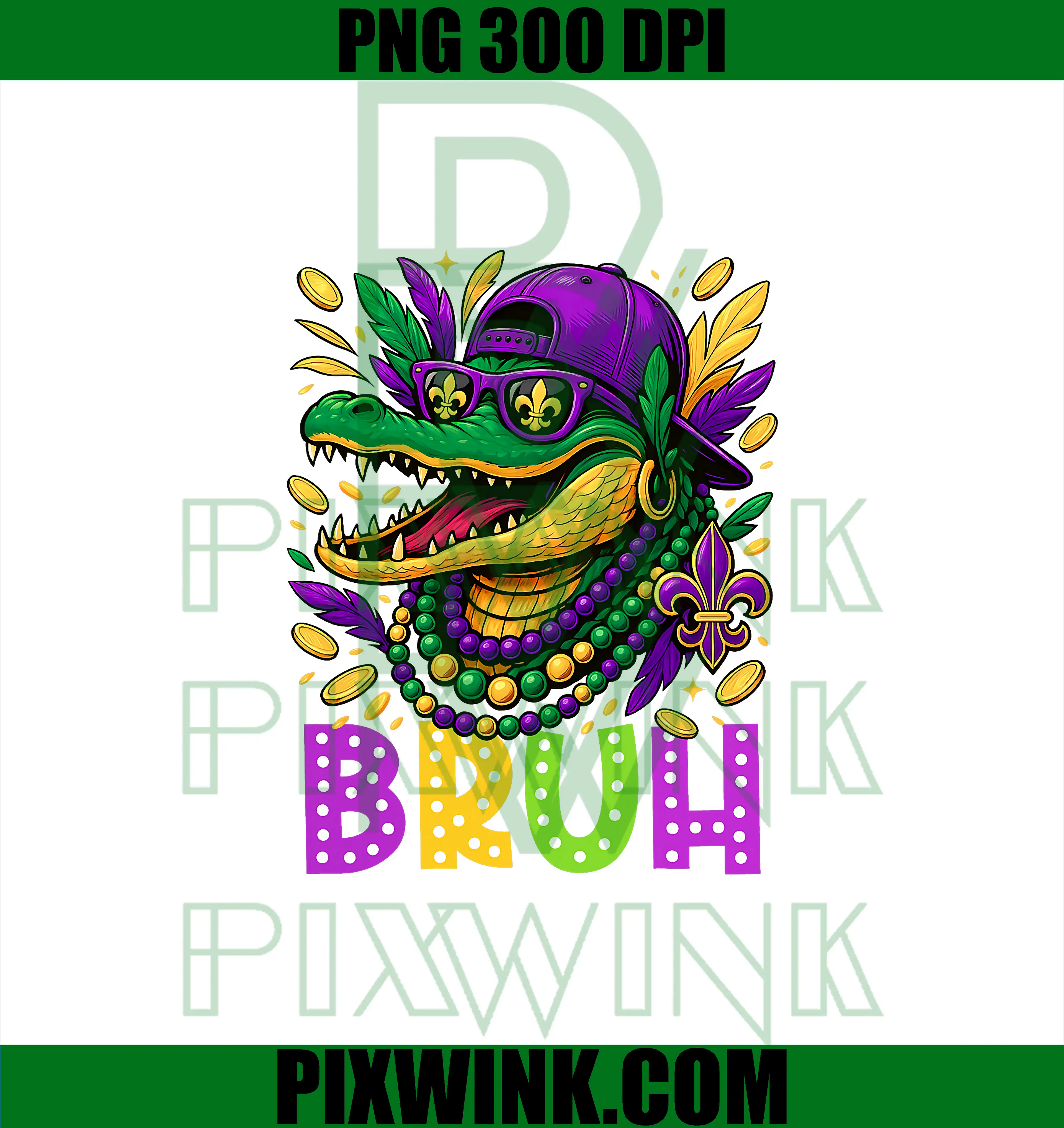 Bruh Alligator Mardigator PNG, Mardi Gras Carnival PNG