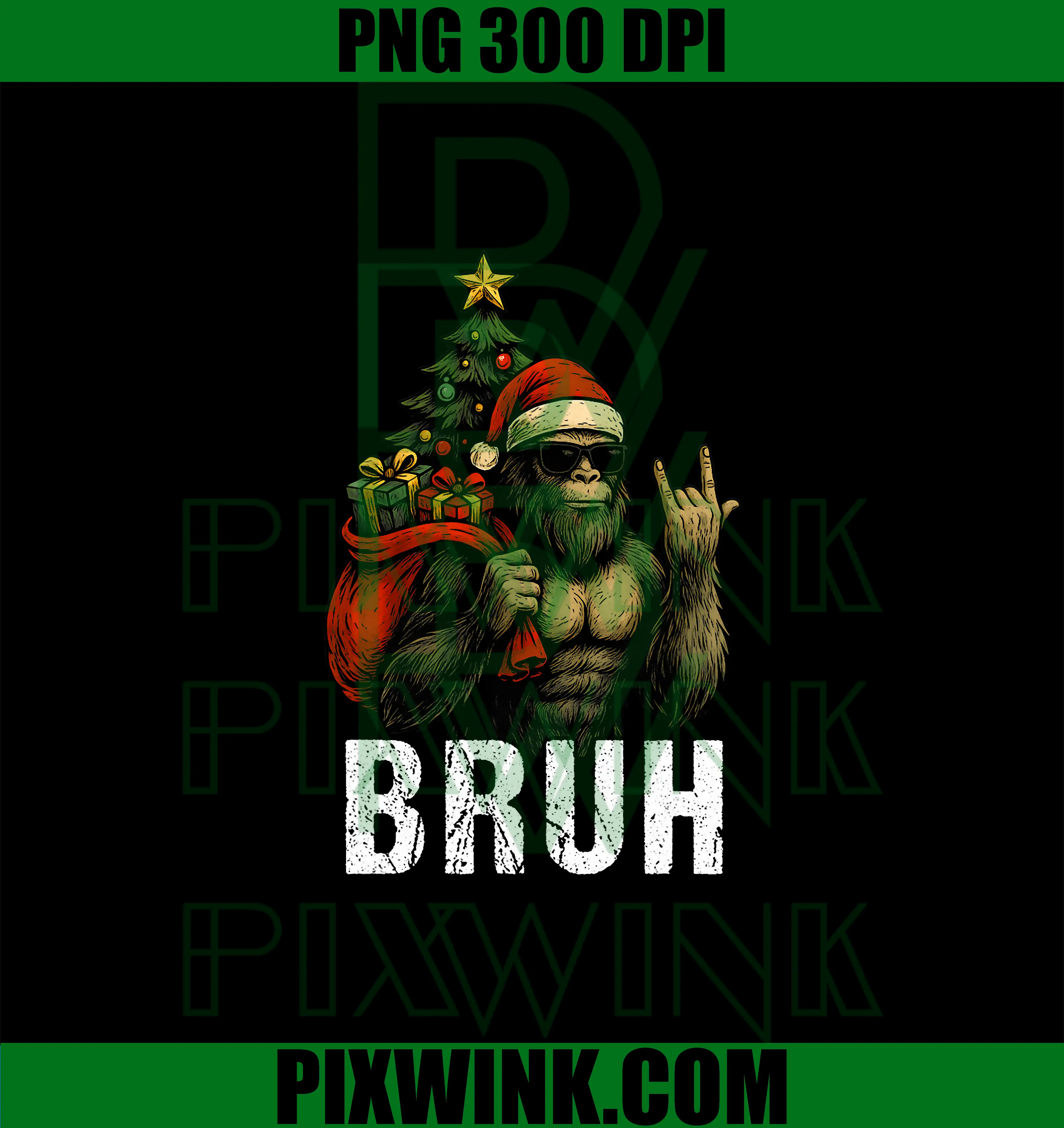 Bruh Bigfoot Christmas PNG, Funny Christmas Tree Sasquatch PNG