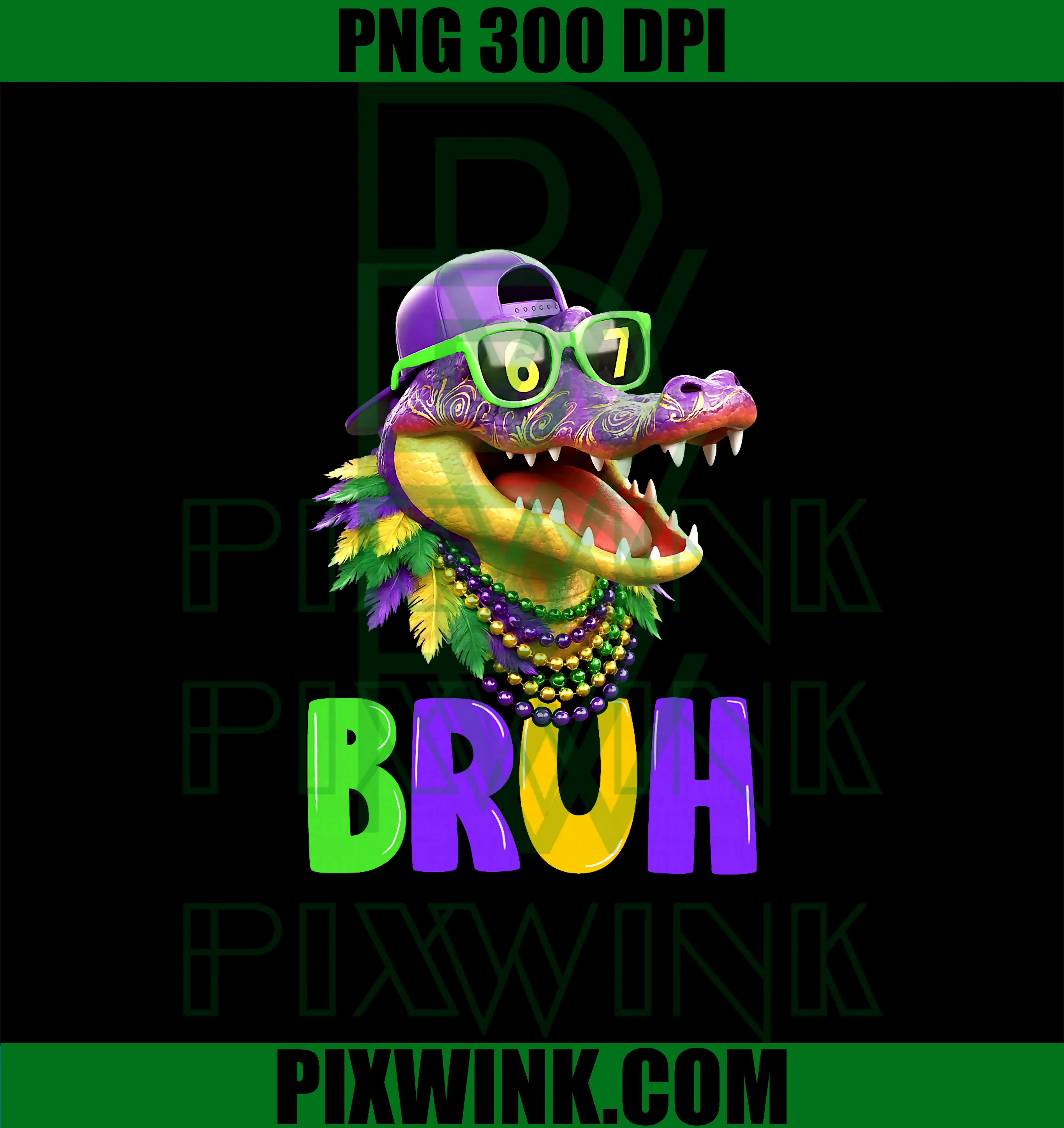 Bruh Mardi Gras PNG, Mardigator Alligator 67 Meme PNG