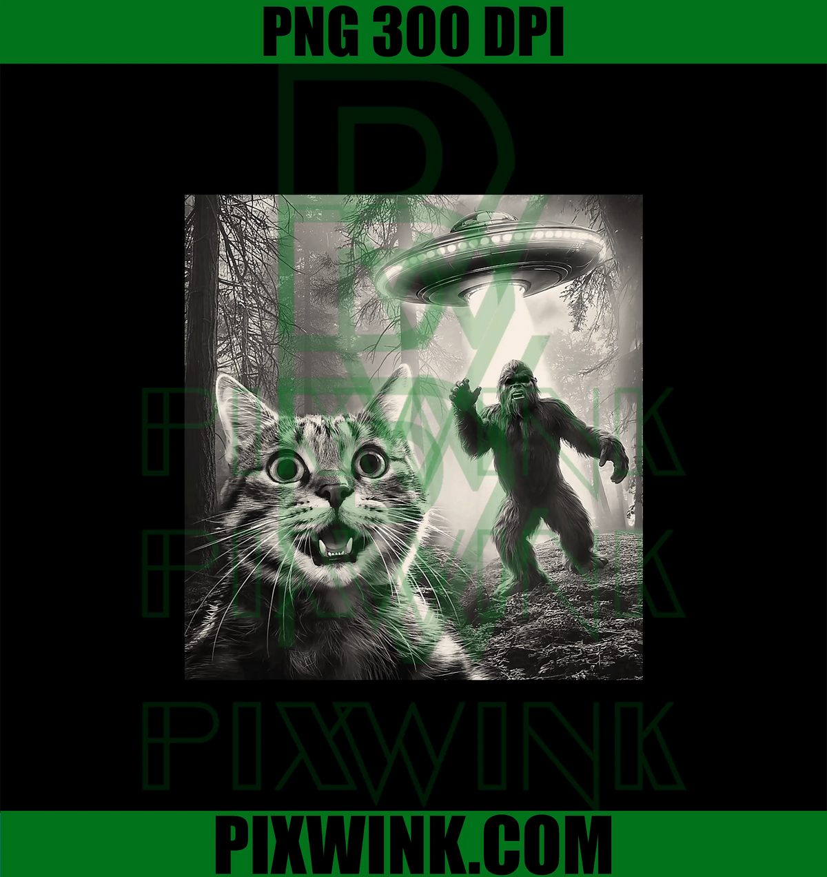 Cat Selfie PNG, Forest Trees PNG, Alien UFO PNG, Bigfoot Humor Sasquatch PNG