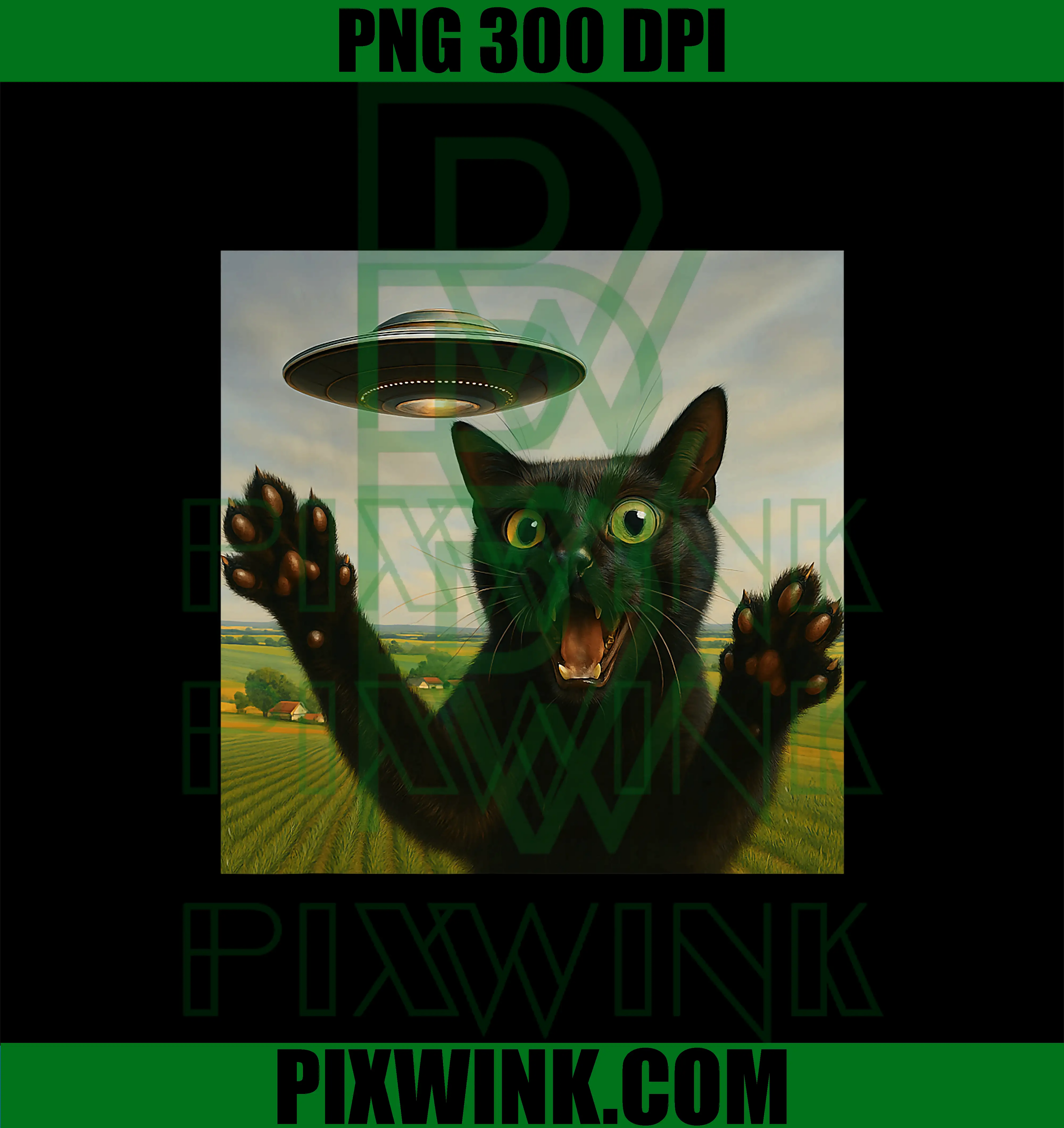 Cat UFO Selfie with Invasion PNG, Alien Kitten Art Funny Humor PNG