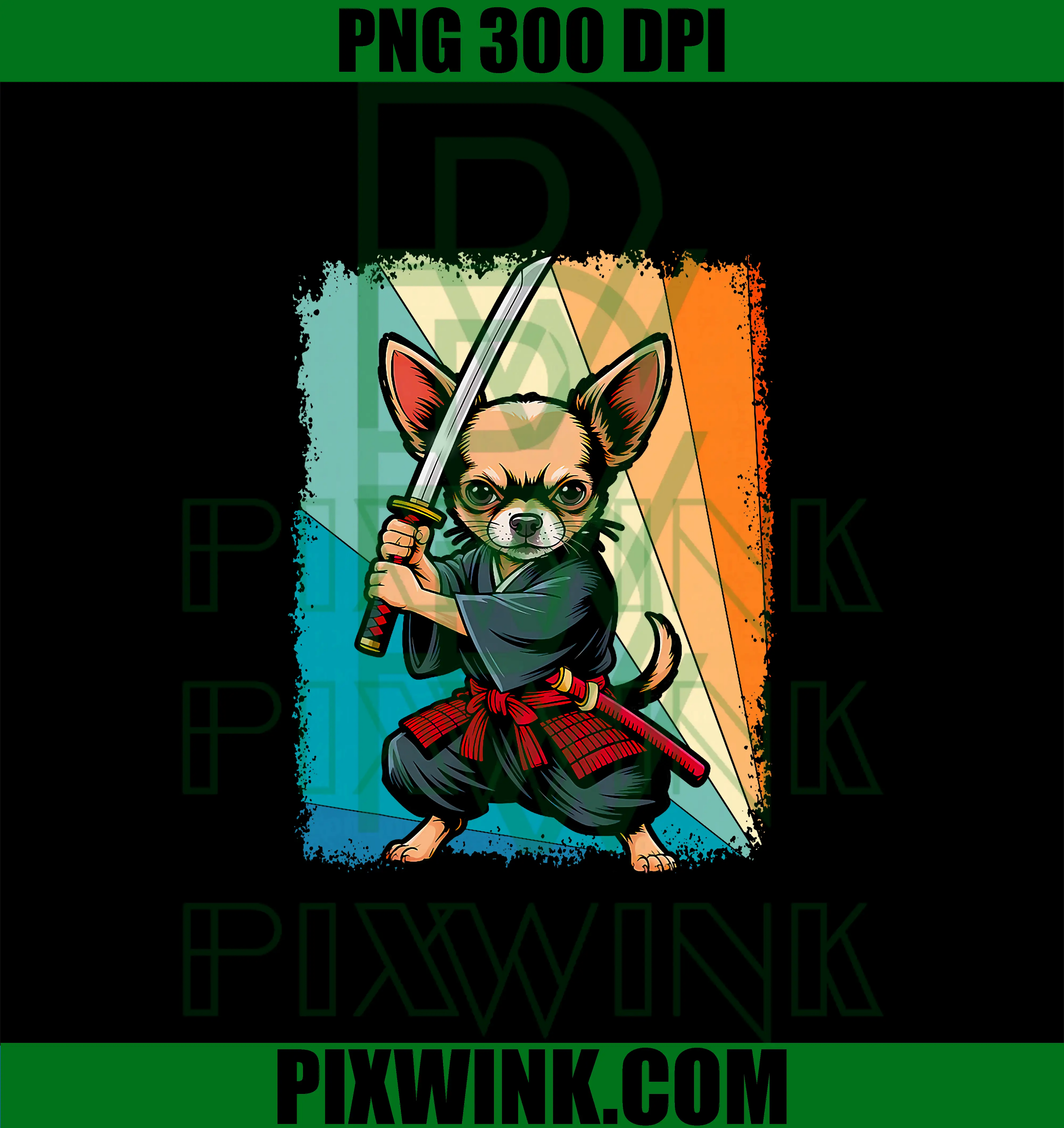 Chihuahua Dog Japanese Art PNG, Samurai Ukiyo-e PNG