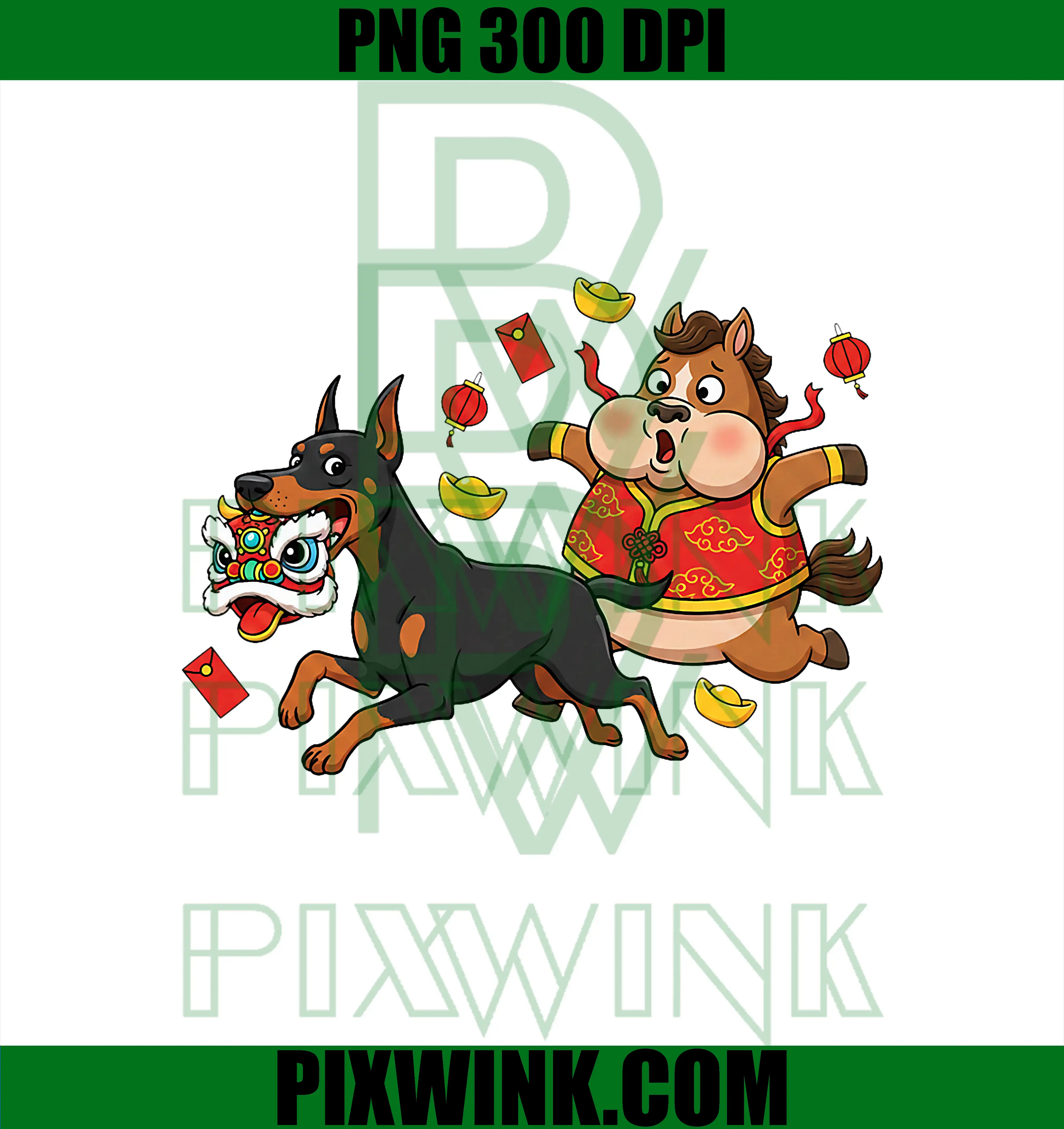 Chinese Horse Doberman Pinscher PNG, Happy New Year PNG