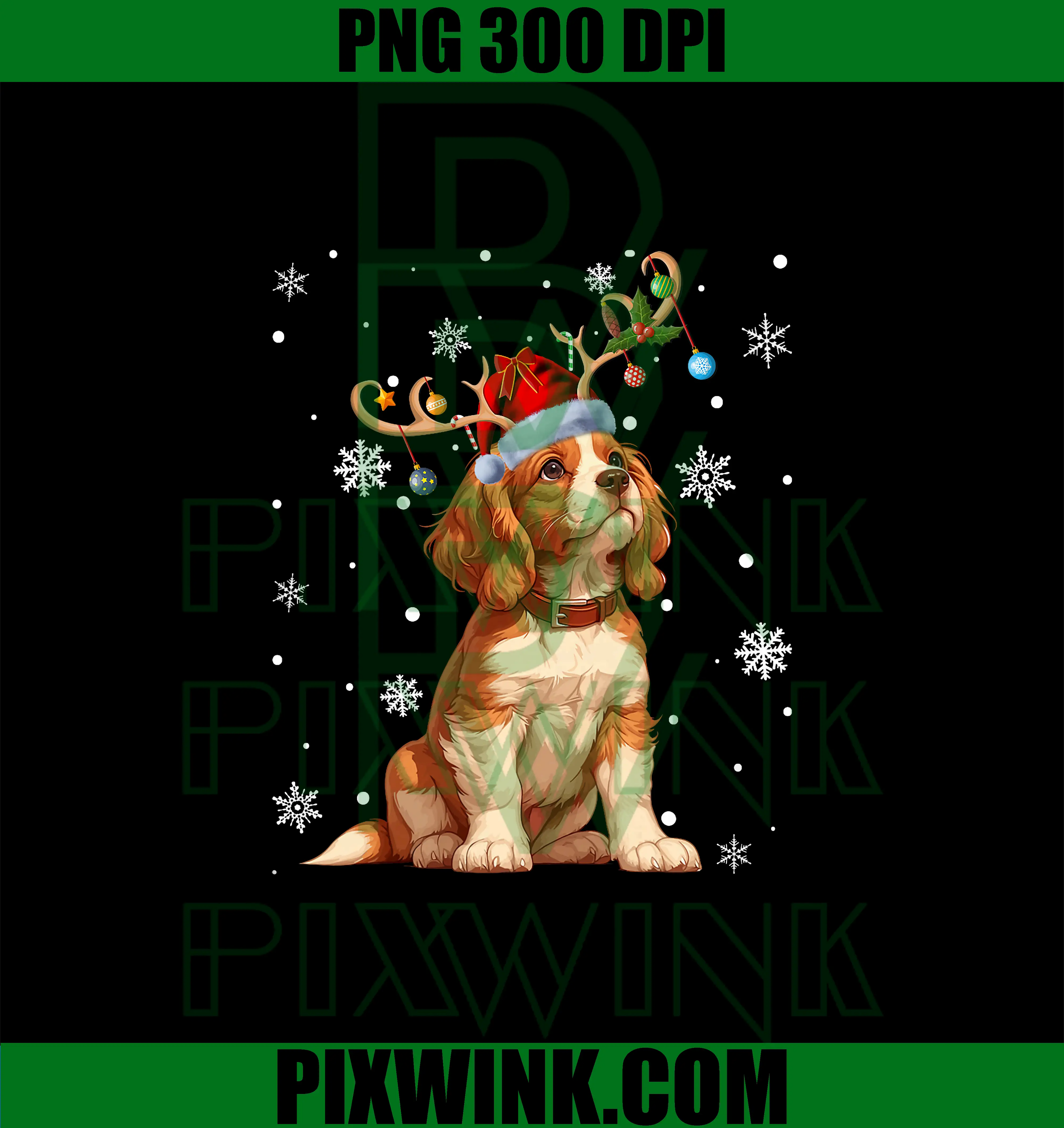 Cavalier King Charles Spaniel Xmas PNG, Christmas Balls Lights PNG