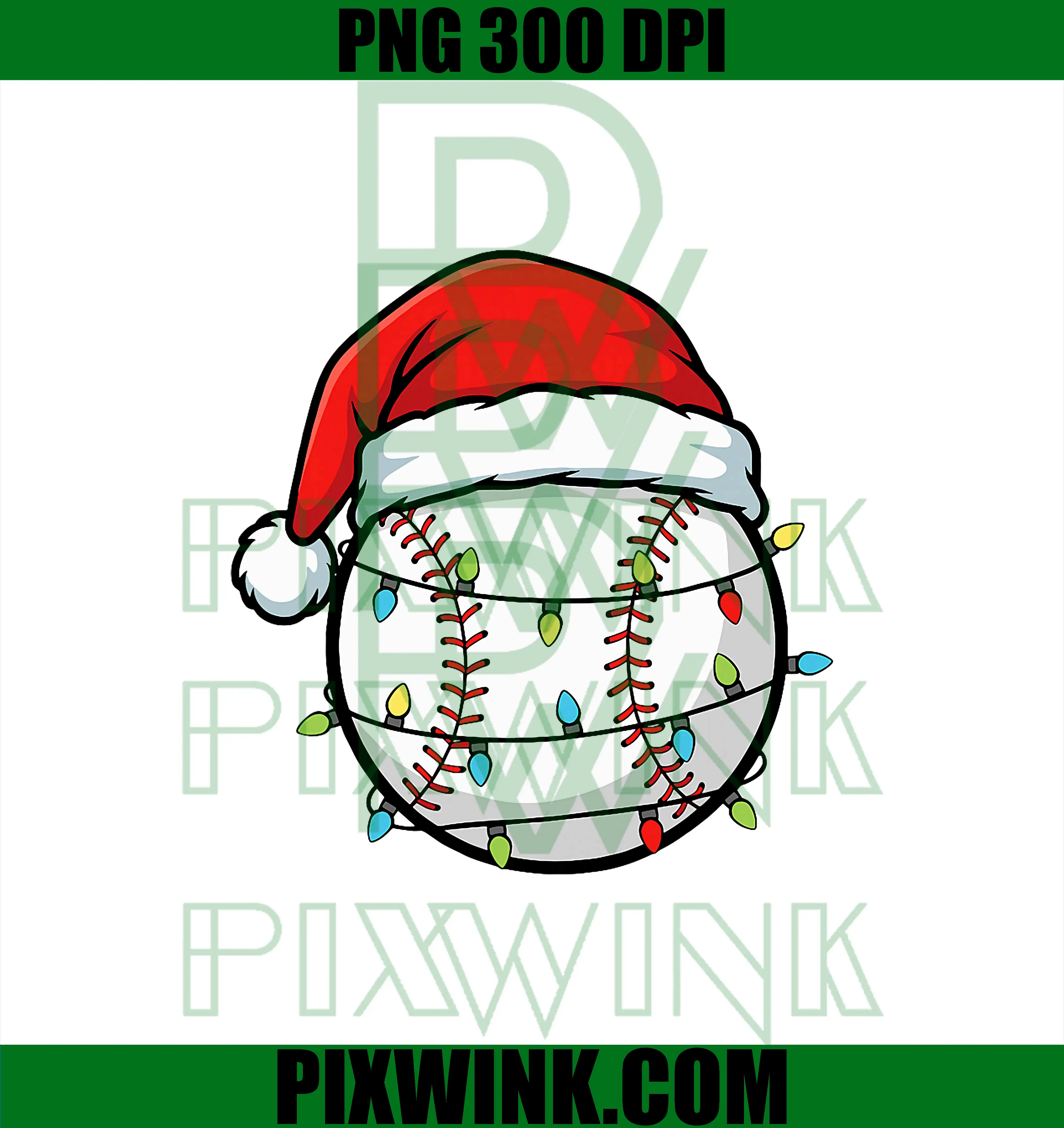 Christmas Baseball Santa Hat PNG, Lights Holiday Funny Sports PNG