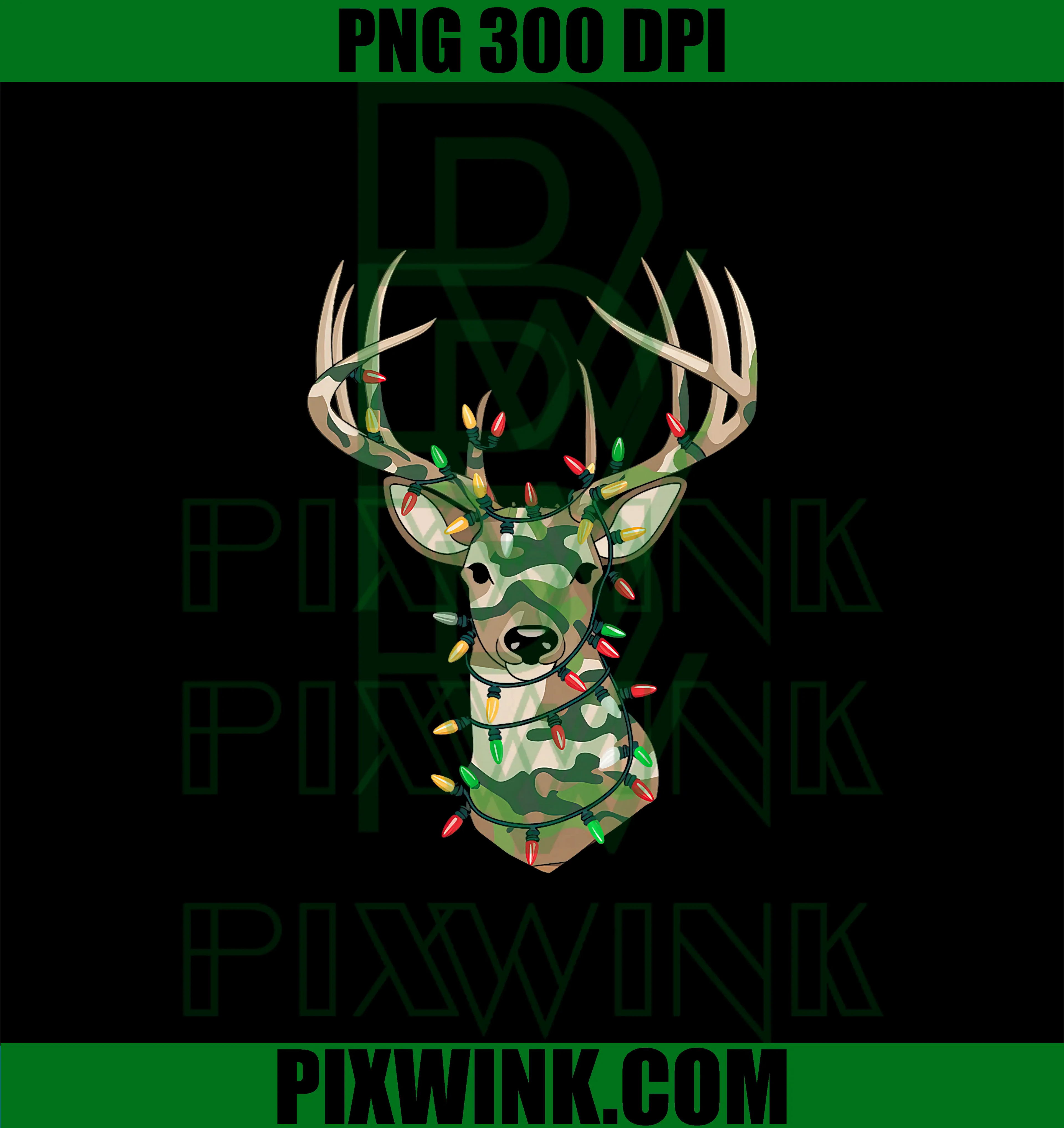 Christmas Camo Holiday PNG, Hunting Reindeer Deer Xmas Lights PNG